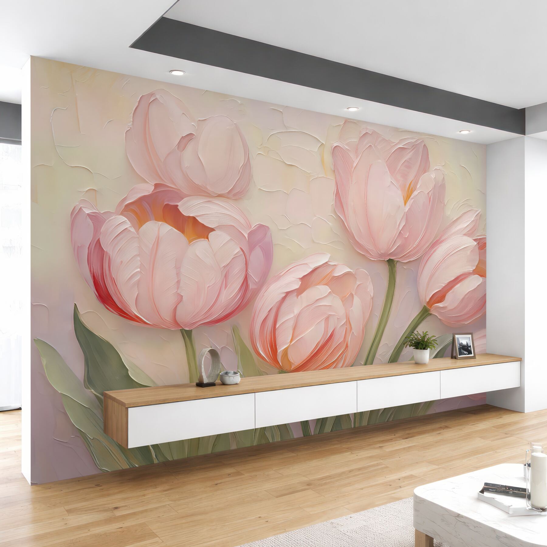 Fototapeta pudrowe tulipany w romantycznym rozkwicie