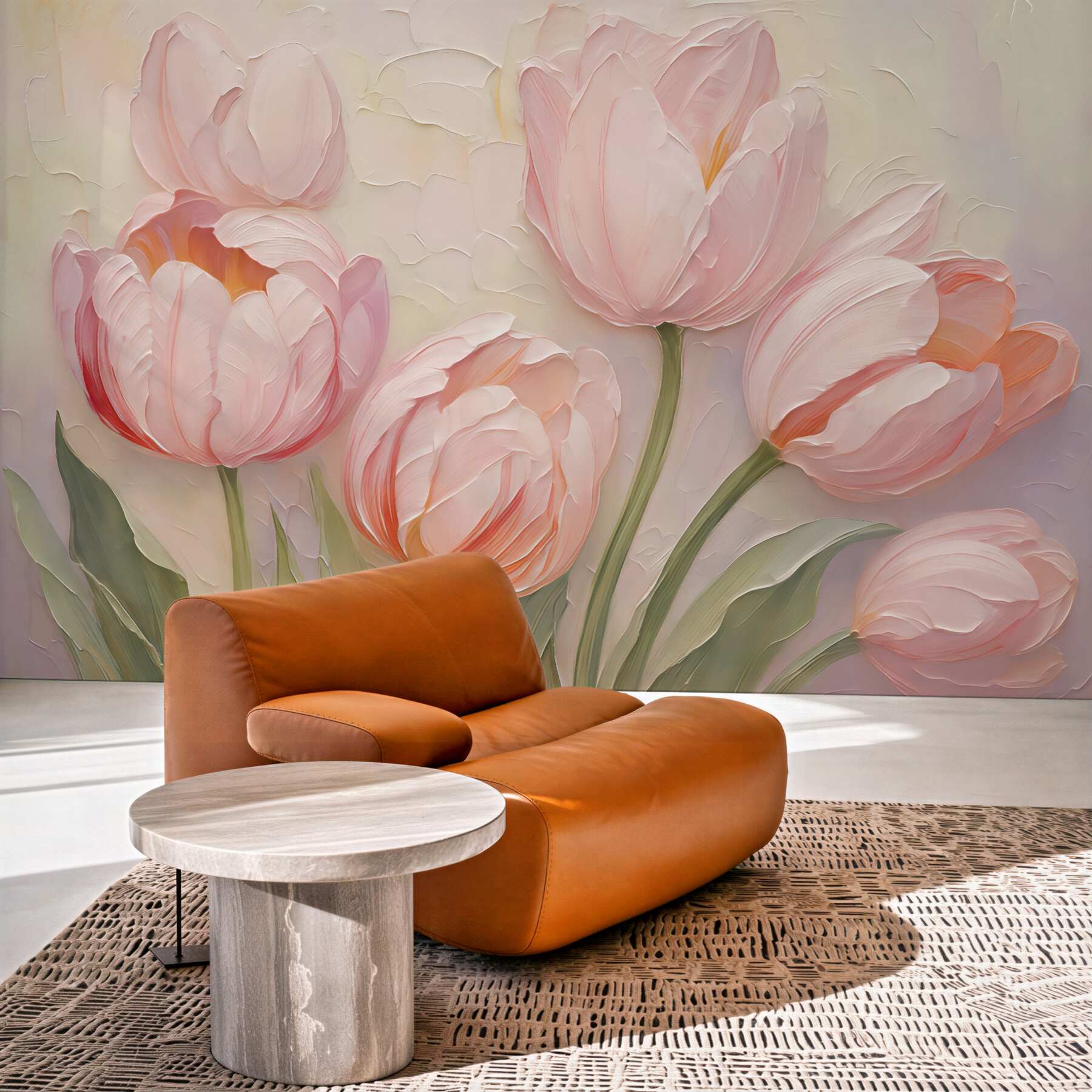 Fototapeta pudrowe tulipany w romantycznym rozkwicie