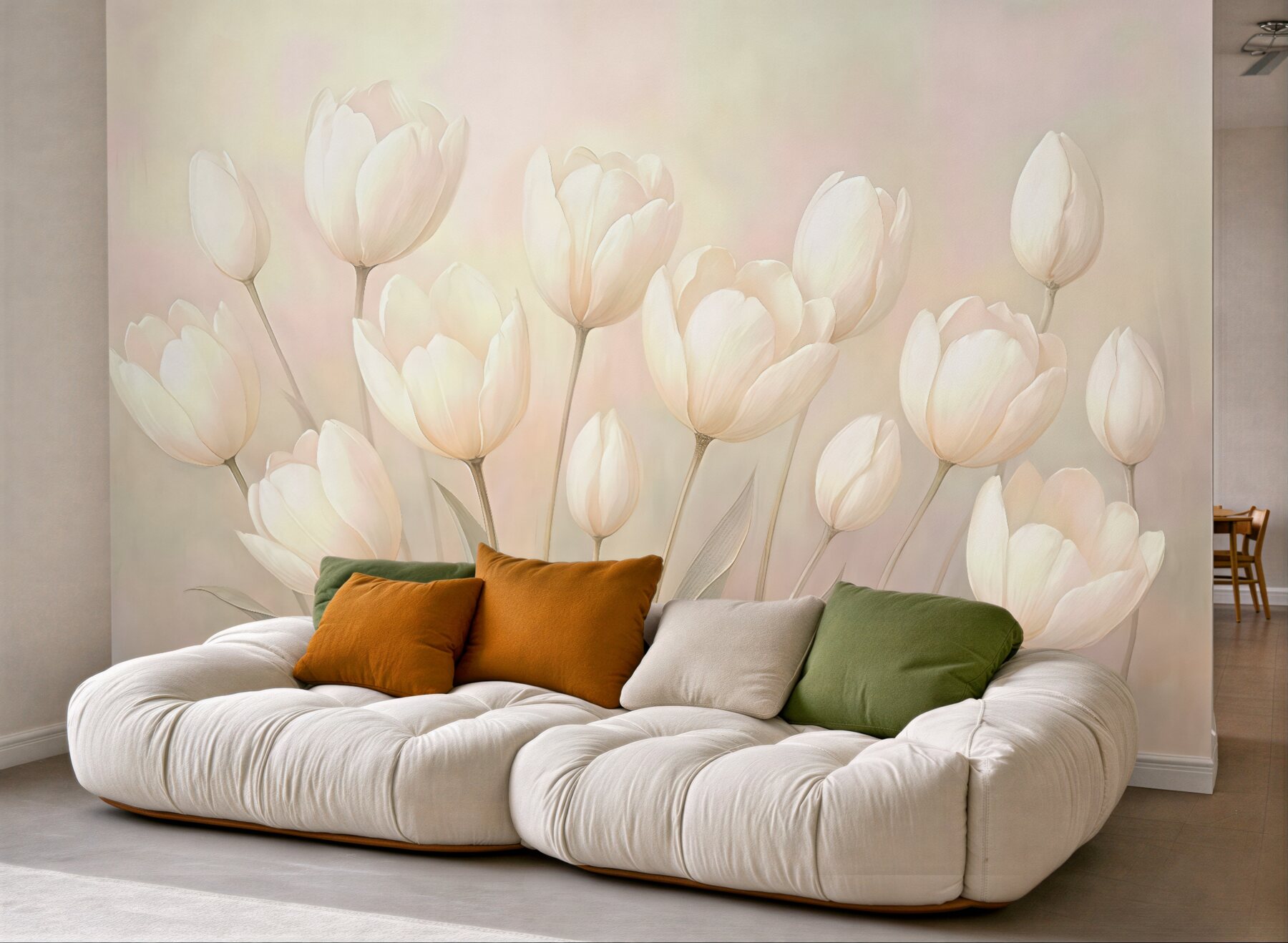Fototapeta kremowe tulipany w pastelowej poświacie