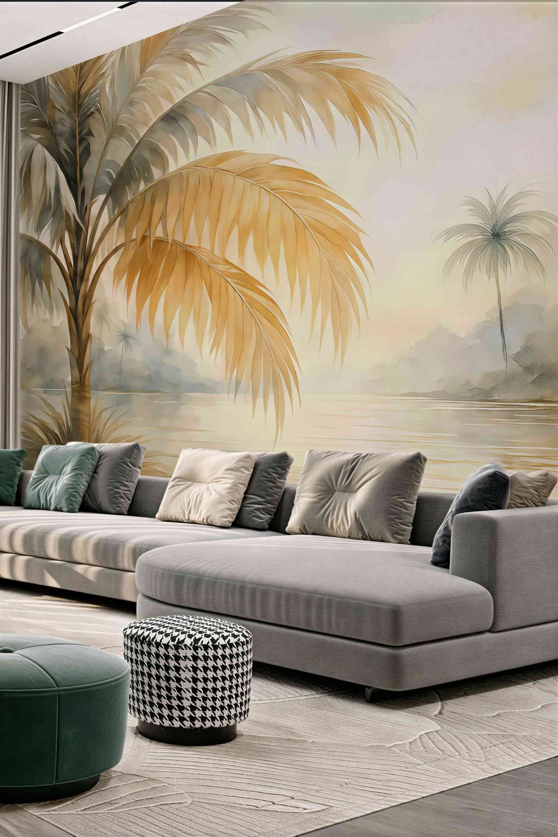 Fototapeta złote palmy nad spokojną laguną