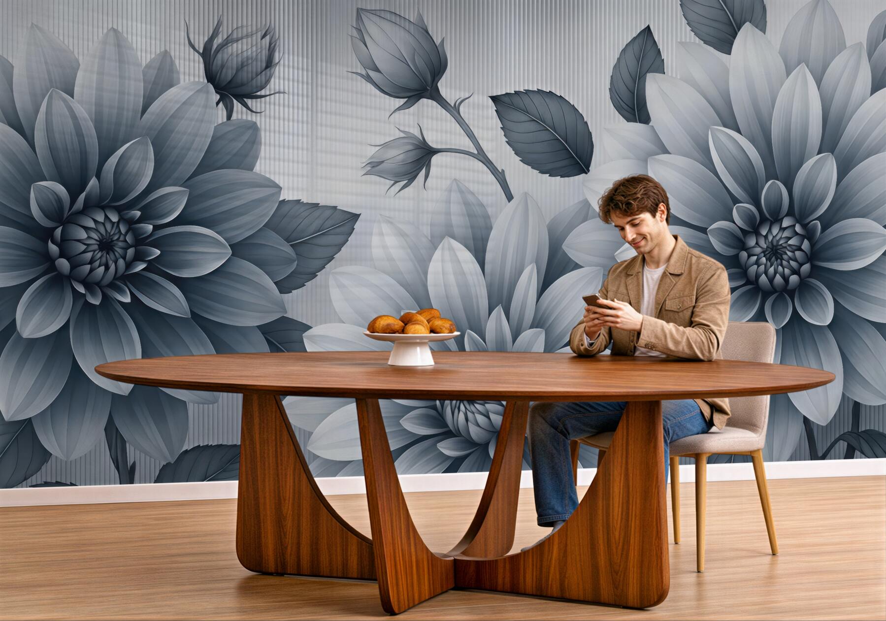 Fototapeta eleganckie grafitowe dalie w rozkwicie