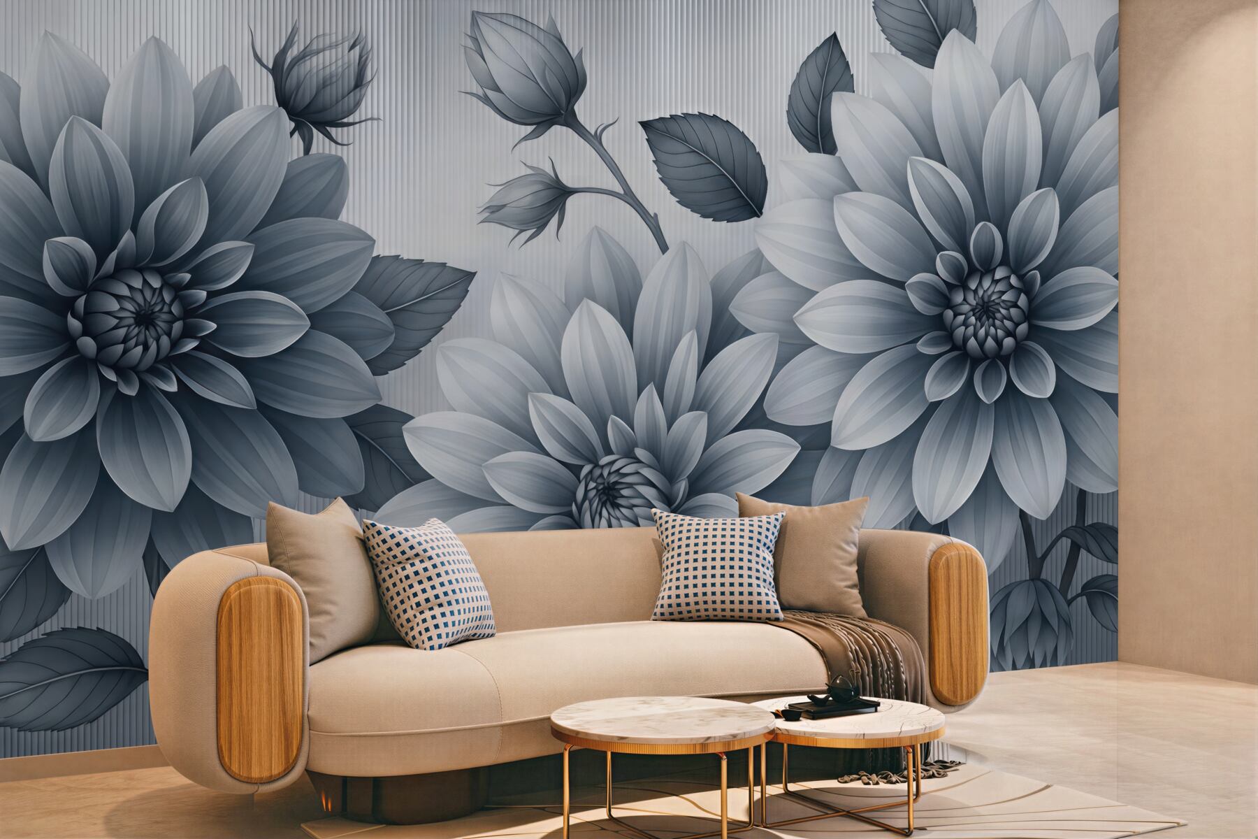 Fototapeta eleganckie grafitowe dalie w rozkwicie