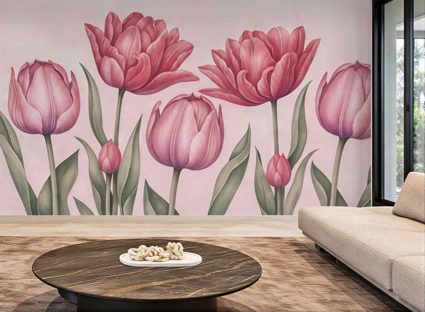 Fototapeta różowe tulipany w delikatnym rozkwicie