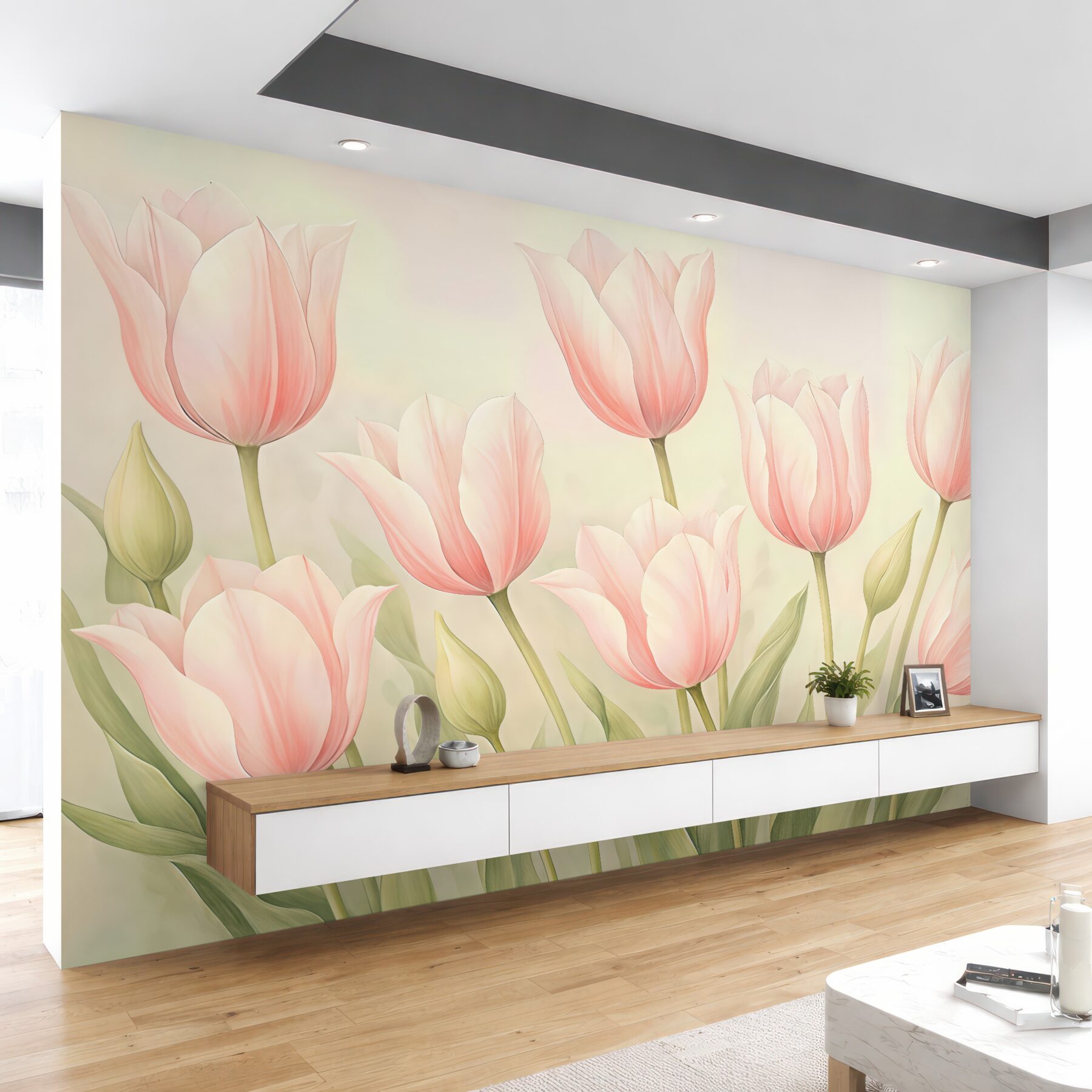 Fototapeta pudrowe tulipany w delikatnym świetle