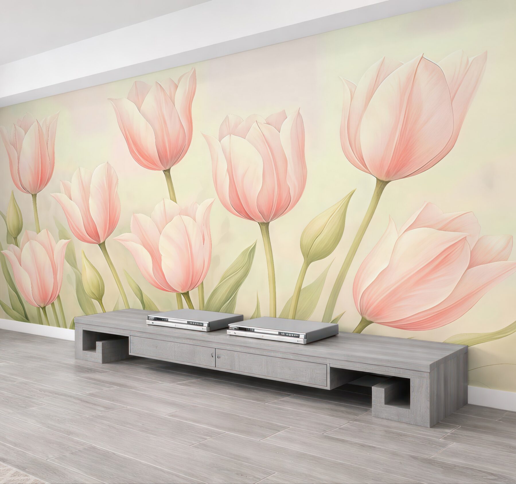 Fototapeta pudrowe tulipany w delikatnym świetle