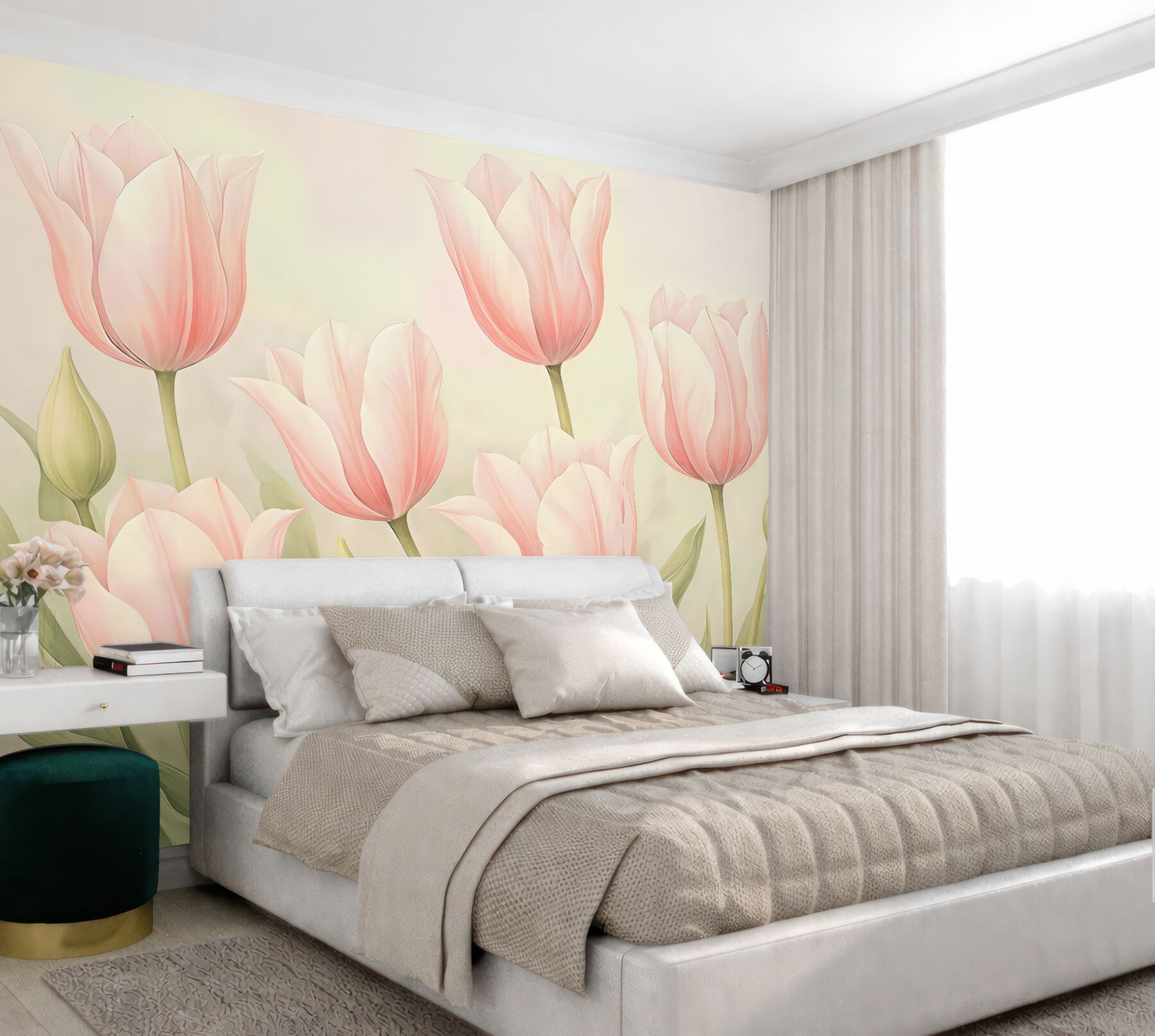 Fototapeta pudrowe tulipany w delikatnym świetle
