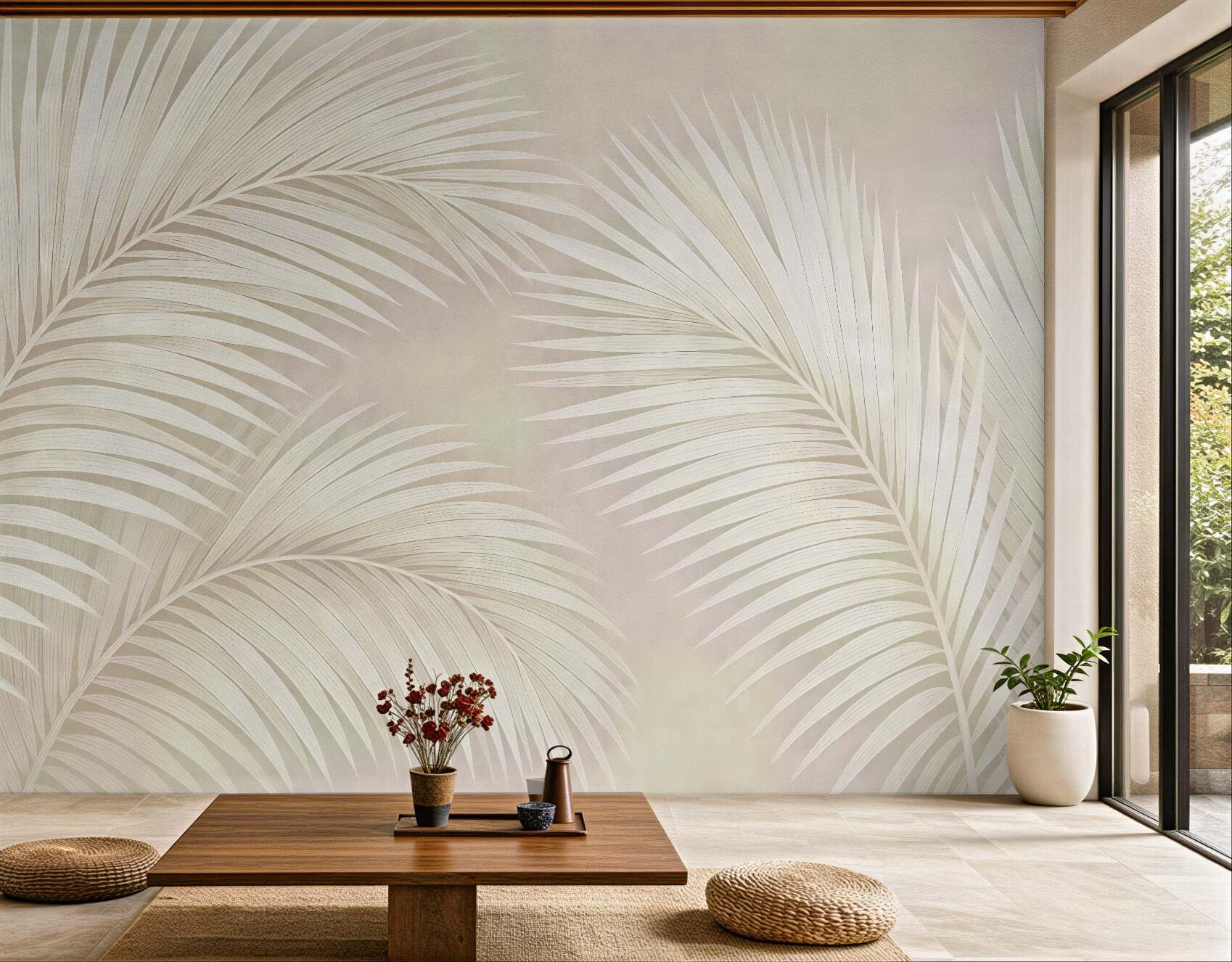 Fototapeta jasne liście palmowe w stylu boho