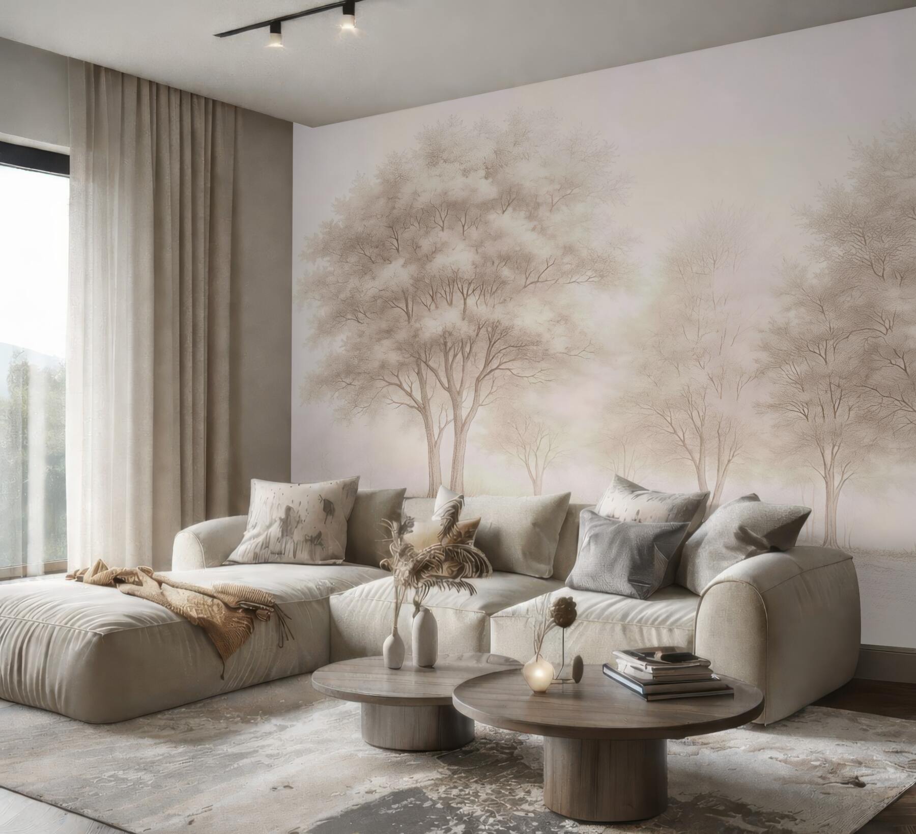 Fototapeta delikatne drzewa w pastelowej mgle