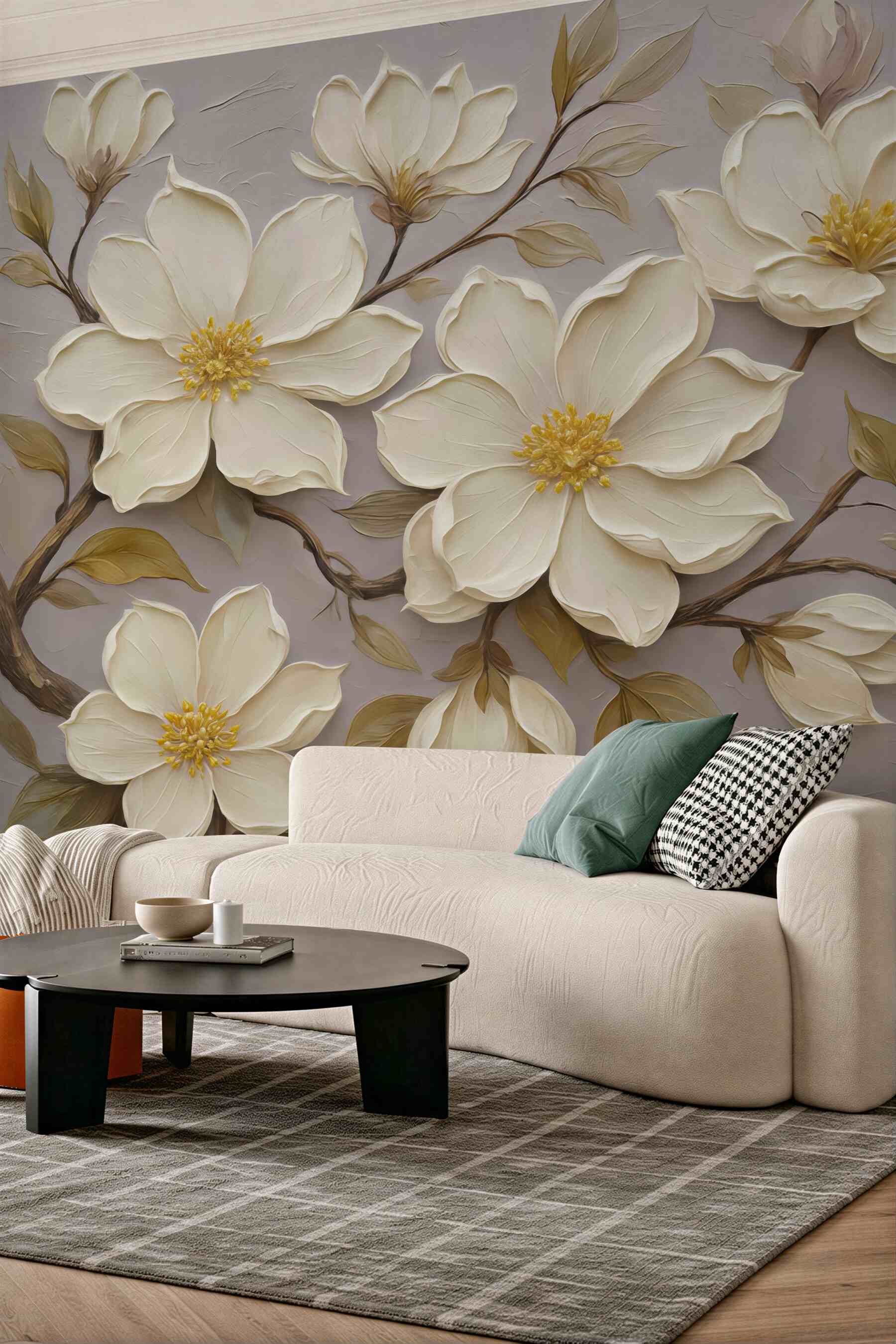 Fototapeta kremowe magnolie na subtelnym tle