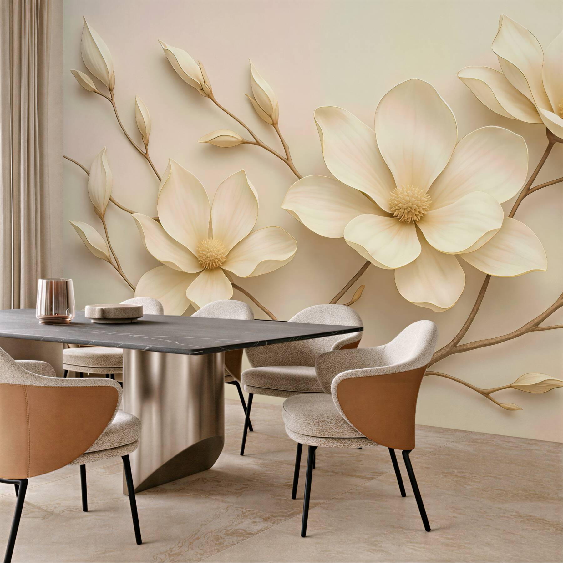 Fototapeta kremowe magnolie na delikatnych gałązkach