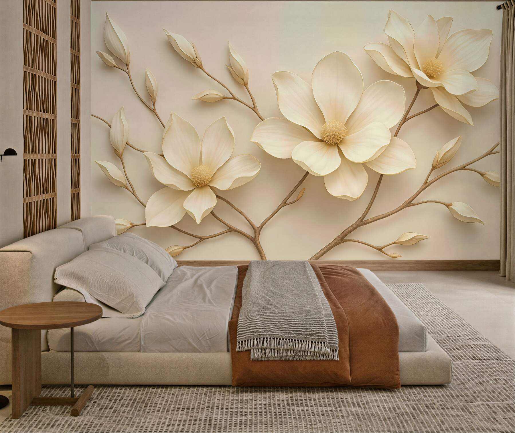 Fototapeta kremowe magnolie na delikatnych gałązkach