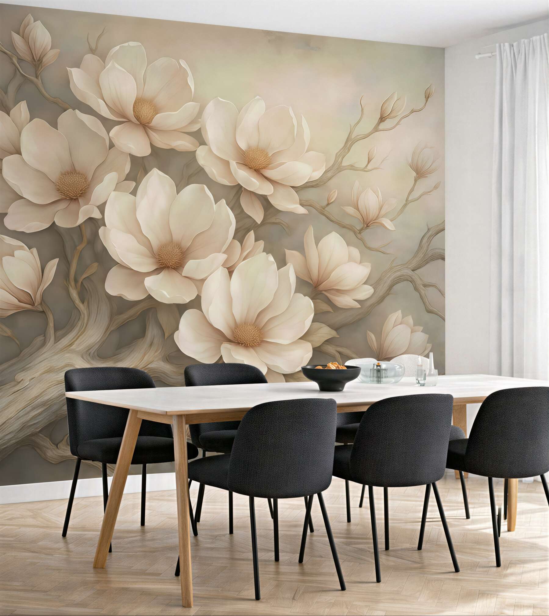 Fototapeta kremowe magnolie na malowniczych gałęziach