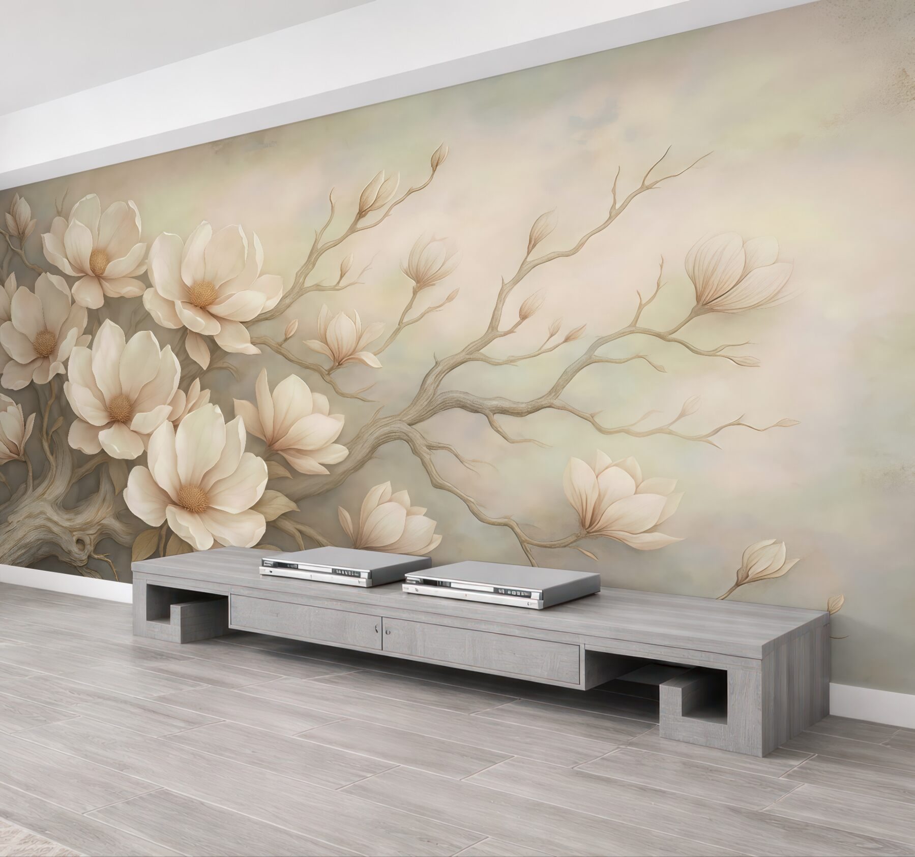 Fototapeta kremowe magnolie na malowniczych gałęziach