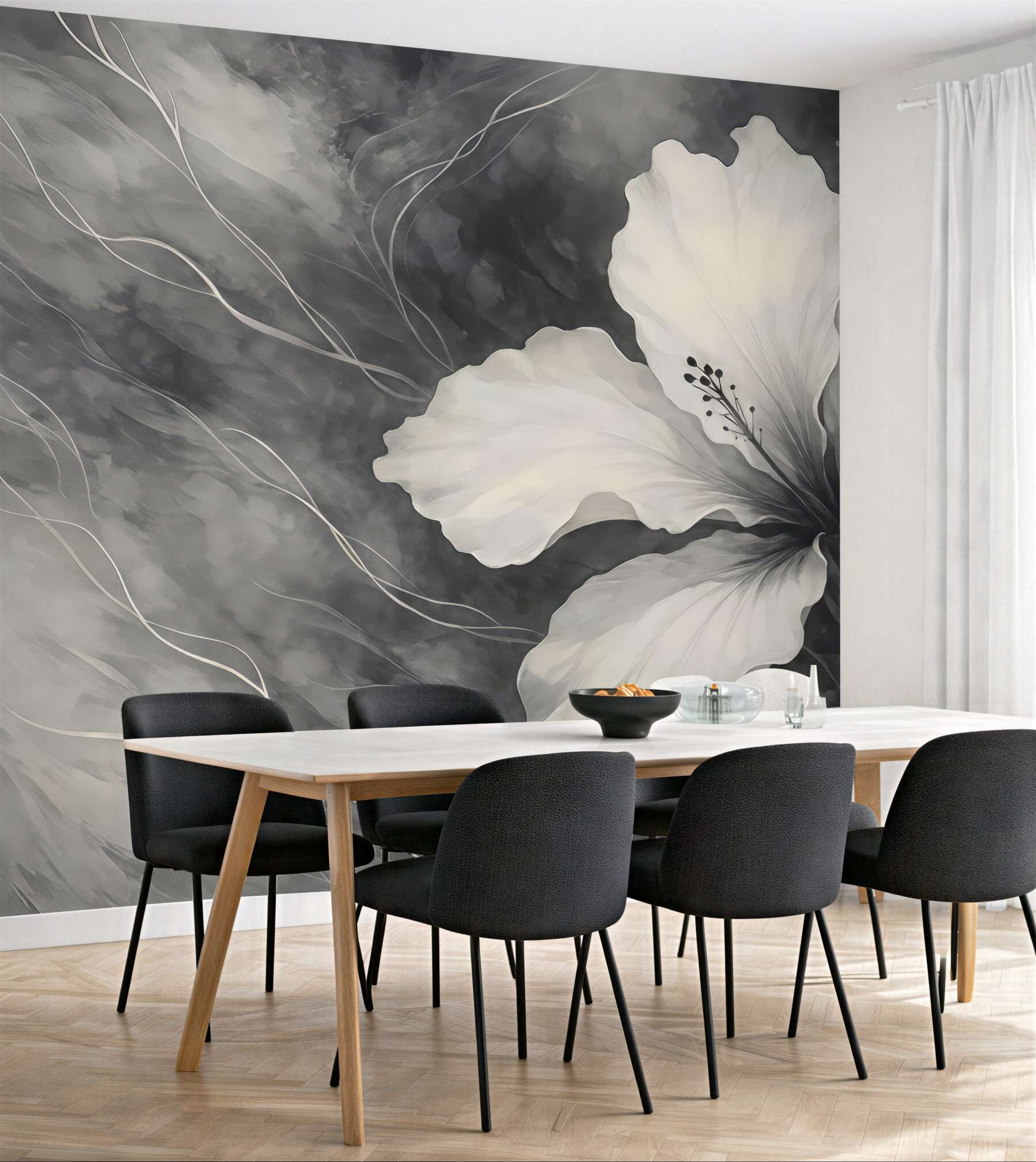 Fototapeta biały hibiskus w szarej elegancji