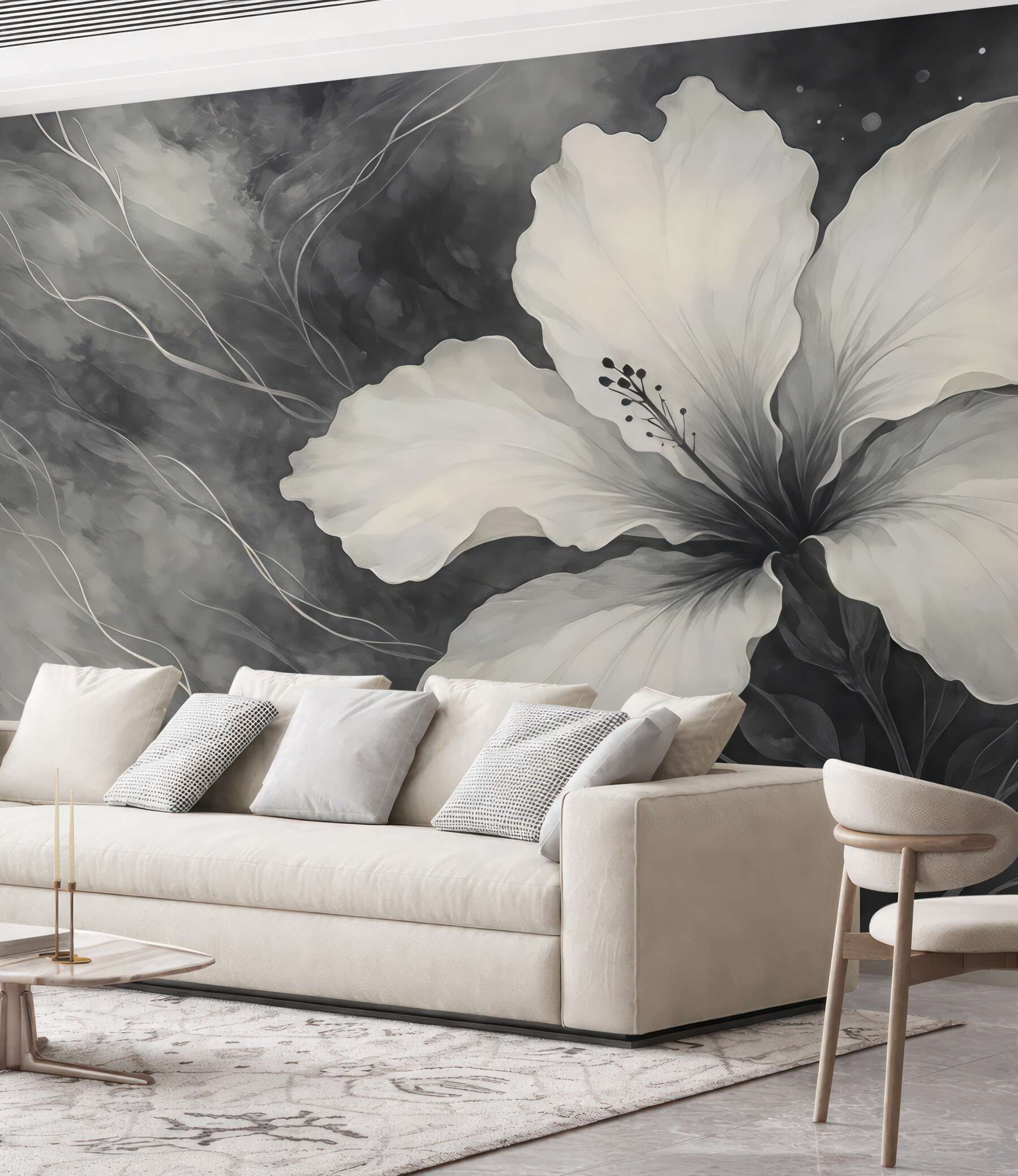 Fototapeta biały hibiskus w szarej elegancji