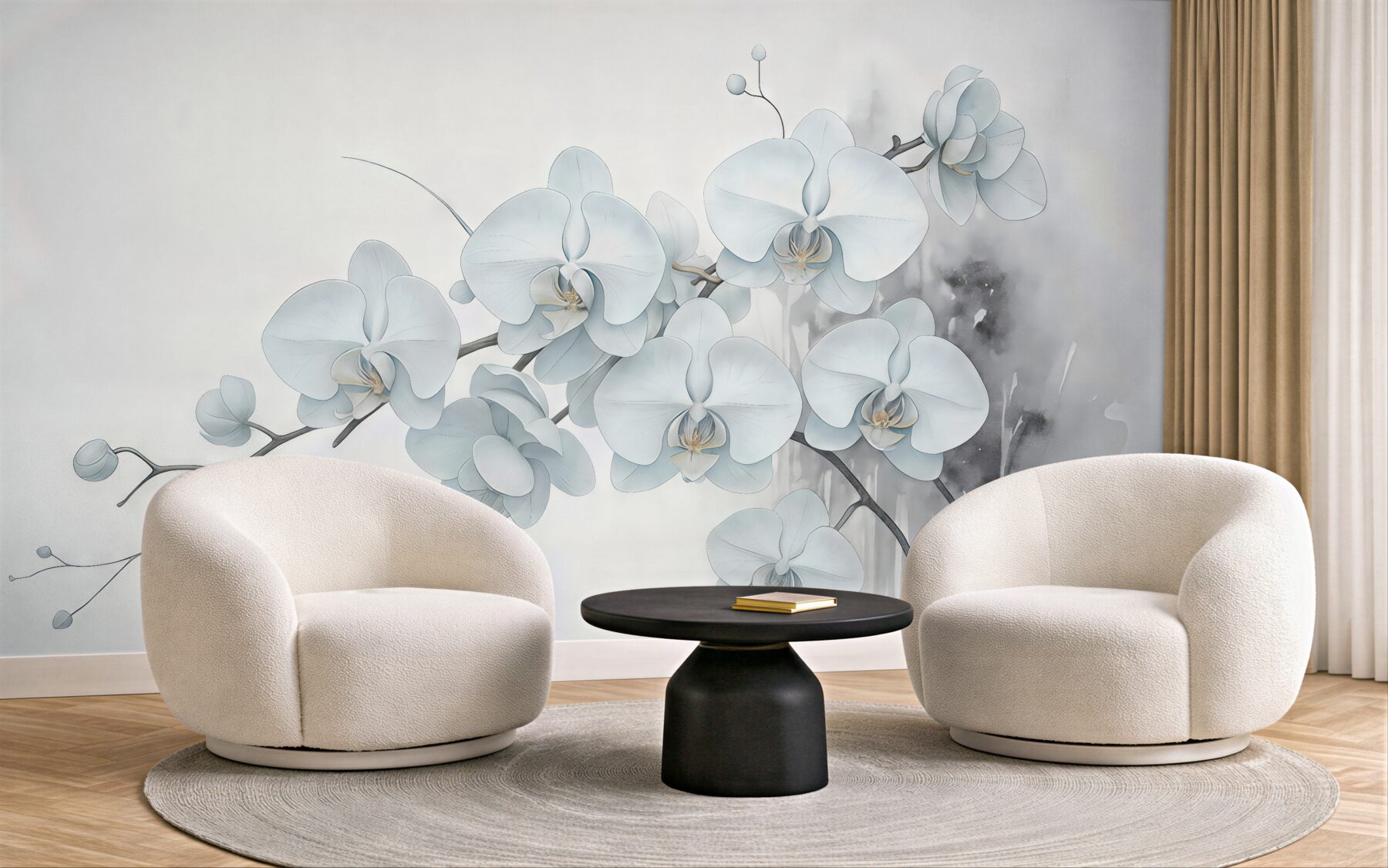 Fototapeta białe orchidee w delikatnej akwareli