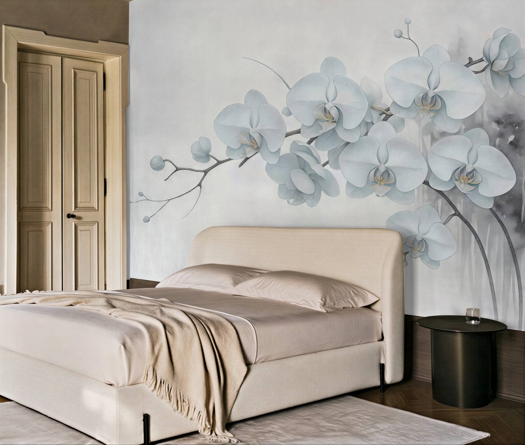 Fototapeta białe orchidee w delikatnej akwareli