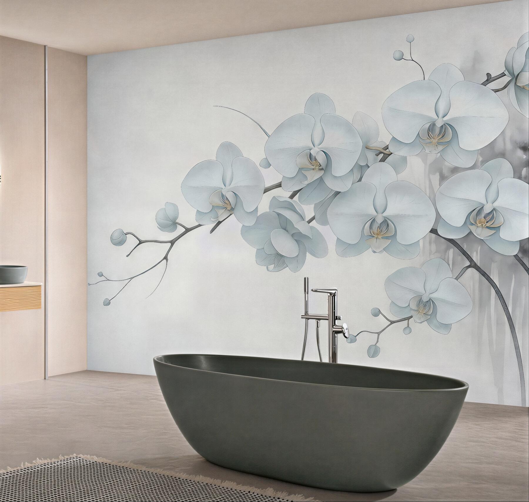 Fototapeta białe orchidee w delikatnej akwareli