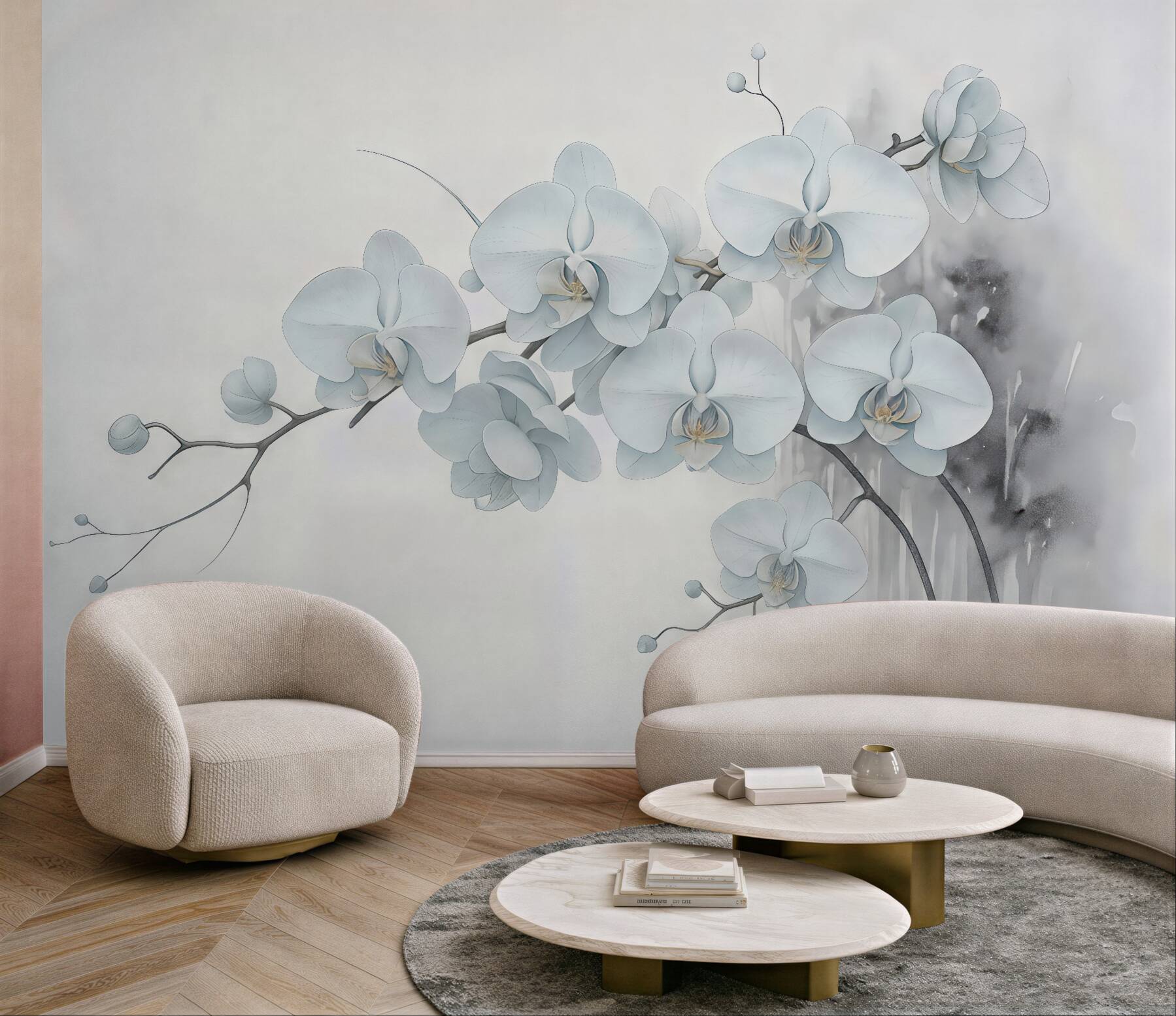 Fototapeta białe orchidee w delikatnej akwareli