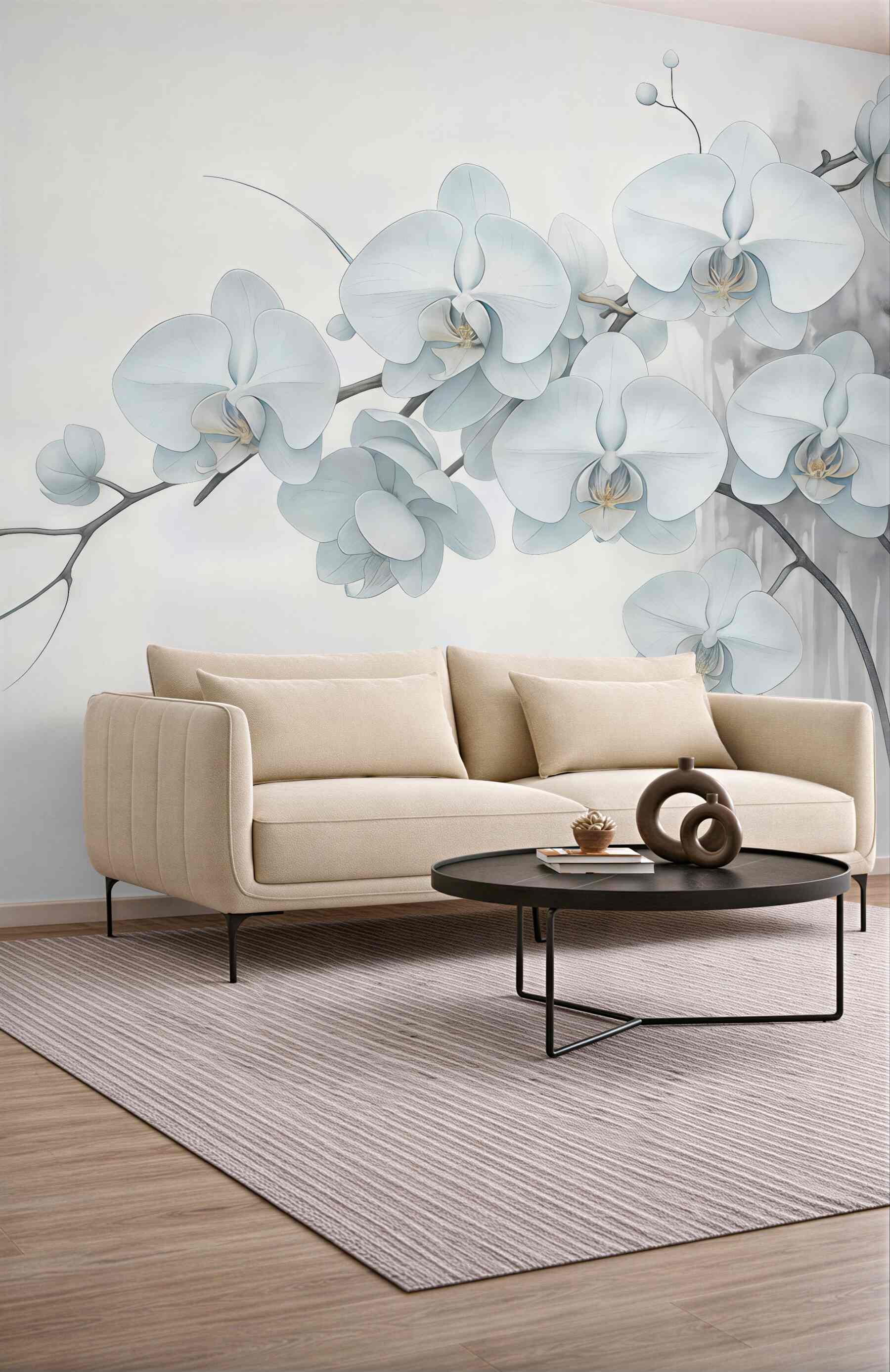 Fototapeta białe orchidee w delikatnej akwareli