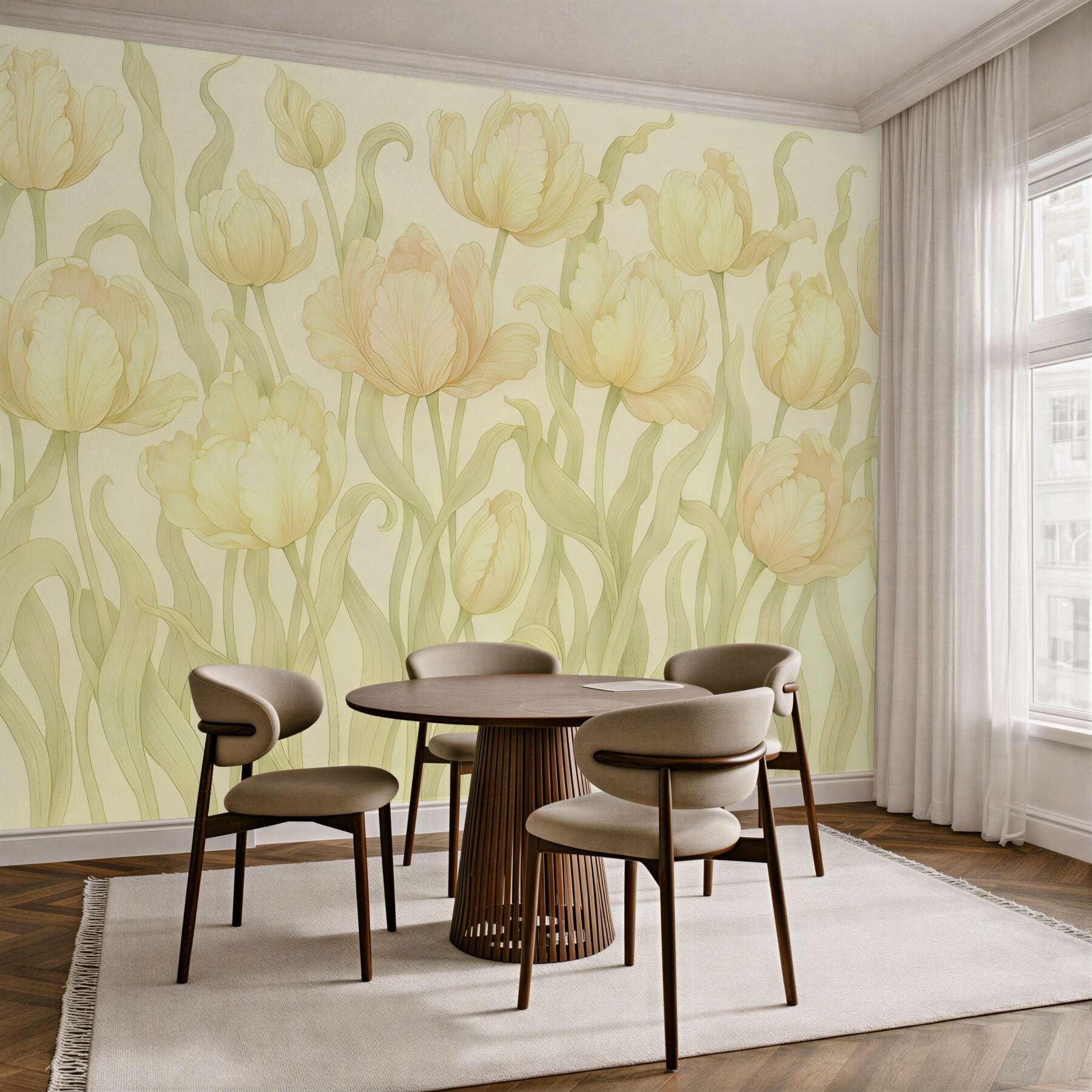 Fototapeta kremowe tulipany w subtelnym świetle