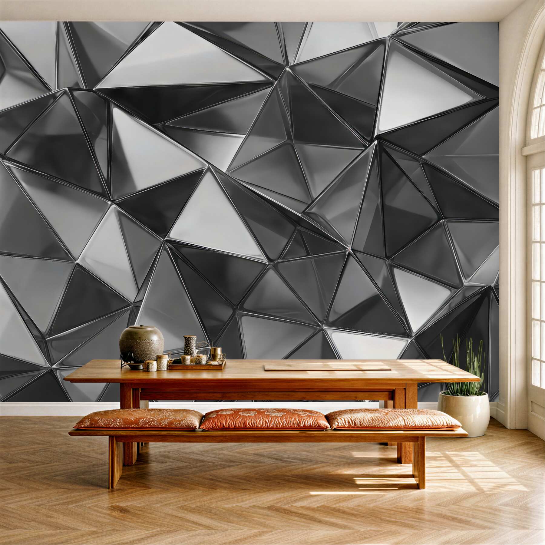 Fototapeta srebrna geometryczna mozaika 3d