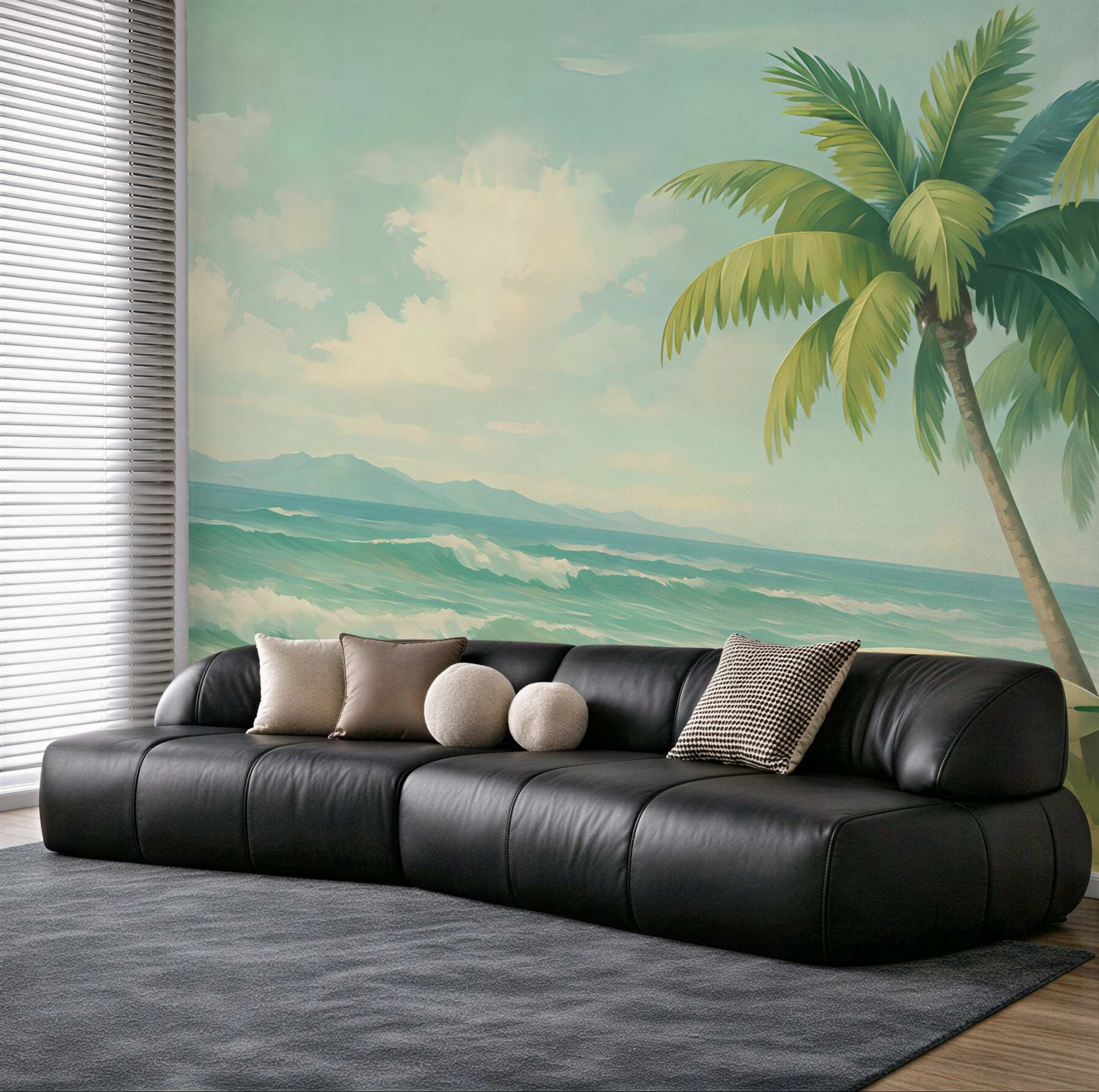 Fototapeta tropikalna plaża z palmami i deską
