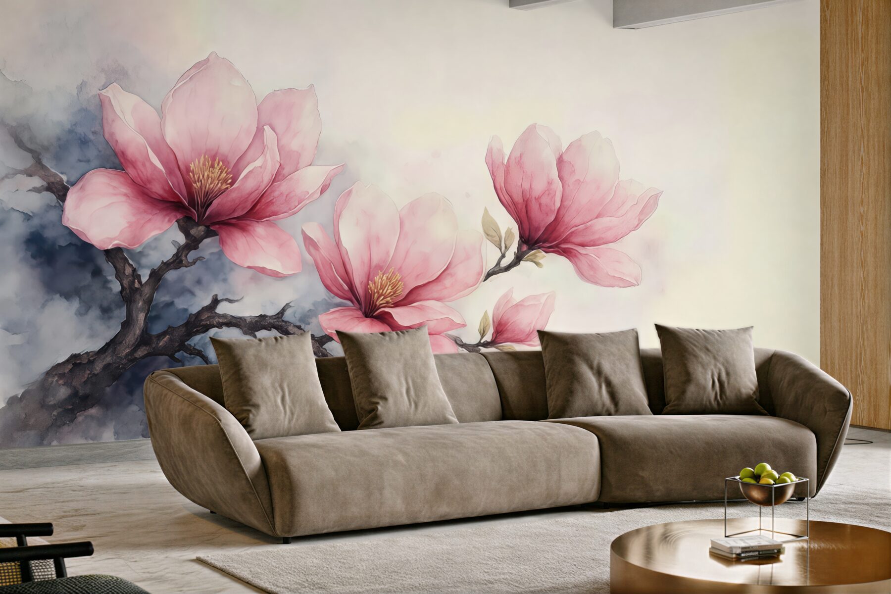 Fototapeta różowe magnolie w akwarelowej mgłce