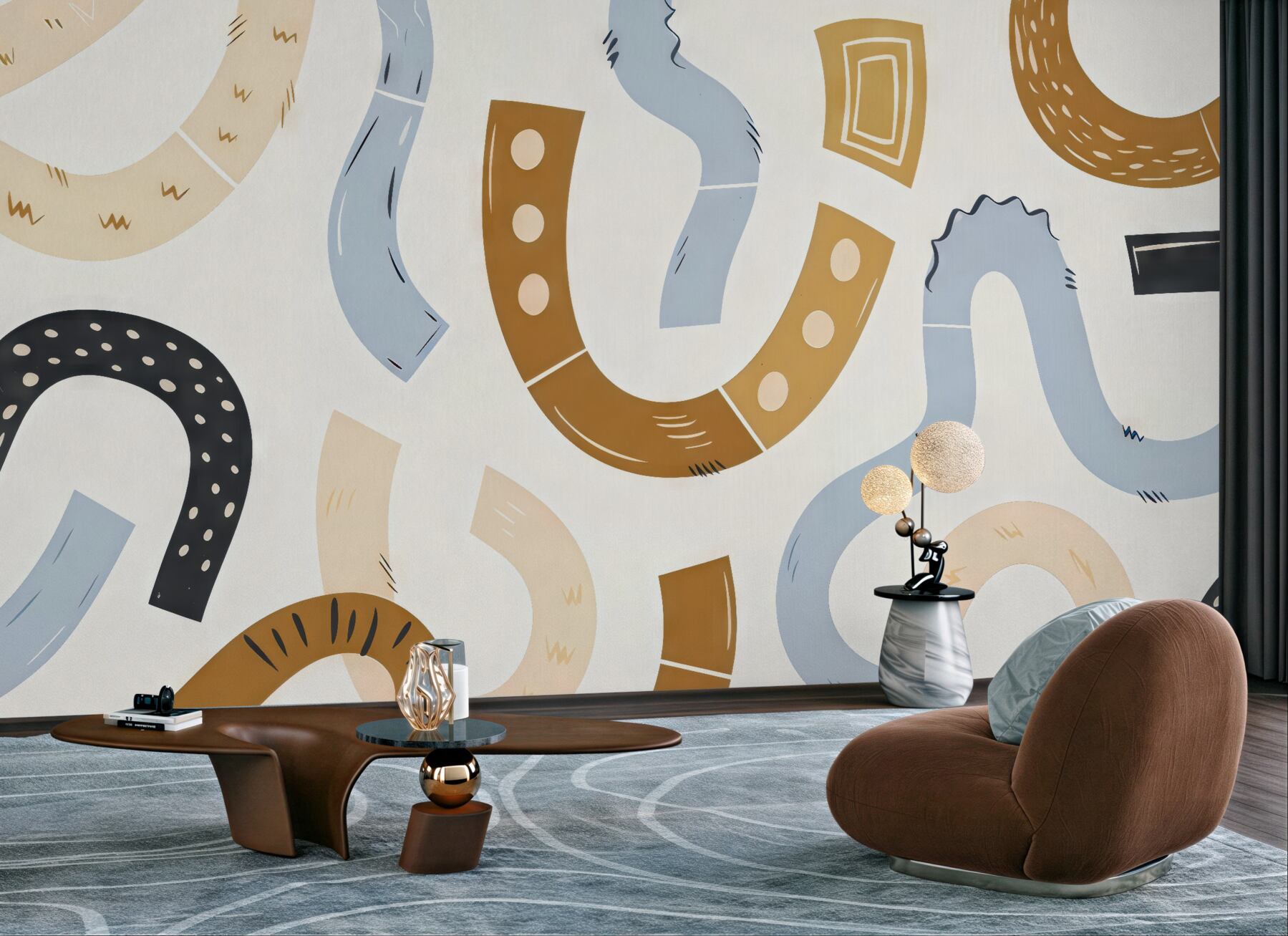 Fototapeta abstrakcyjne faliste linie boho pastelowe