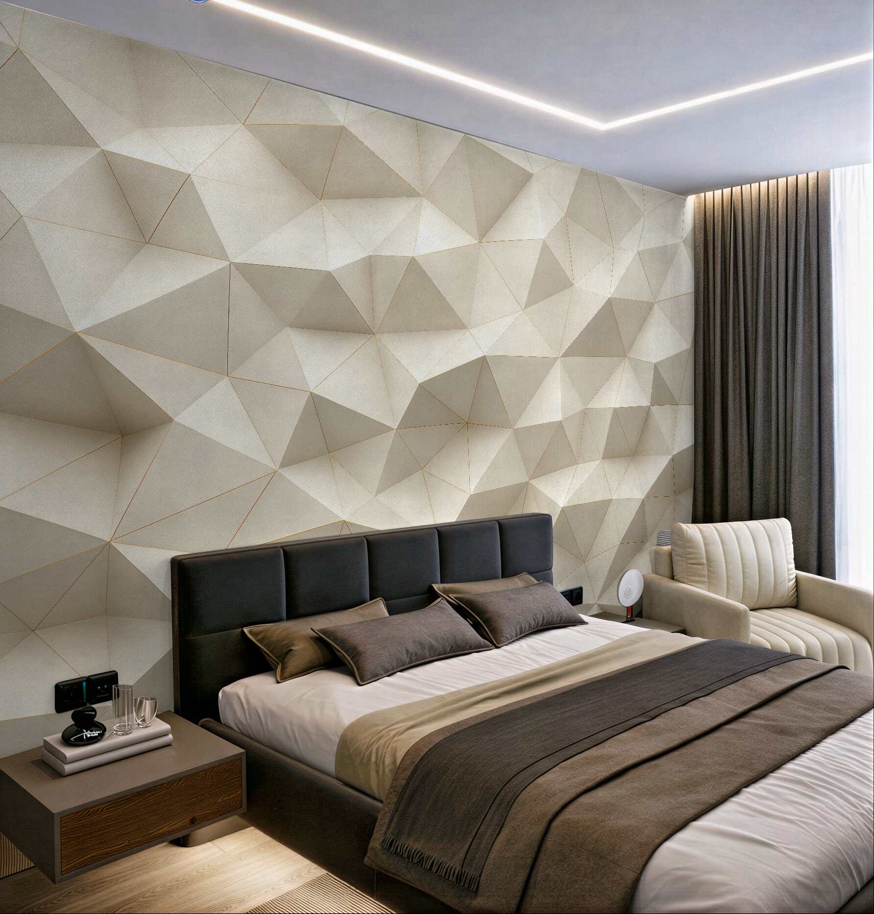 Fototapeta geometryczna mozaika 3d w wanilii