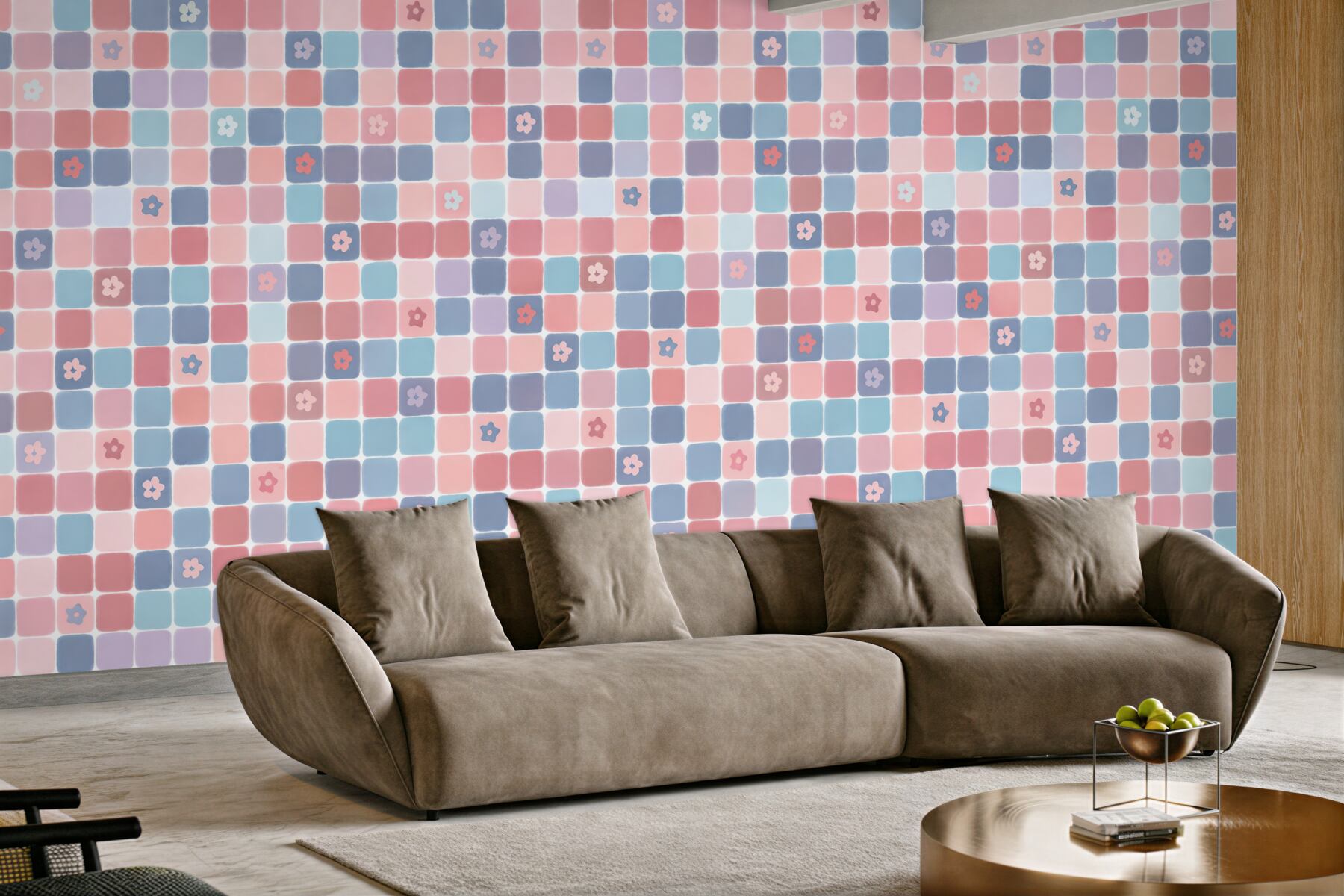 Fototapeta pastelowa mozaika w kwiatki