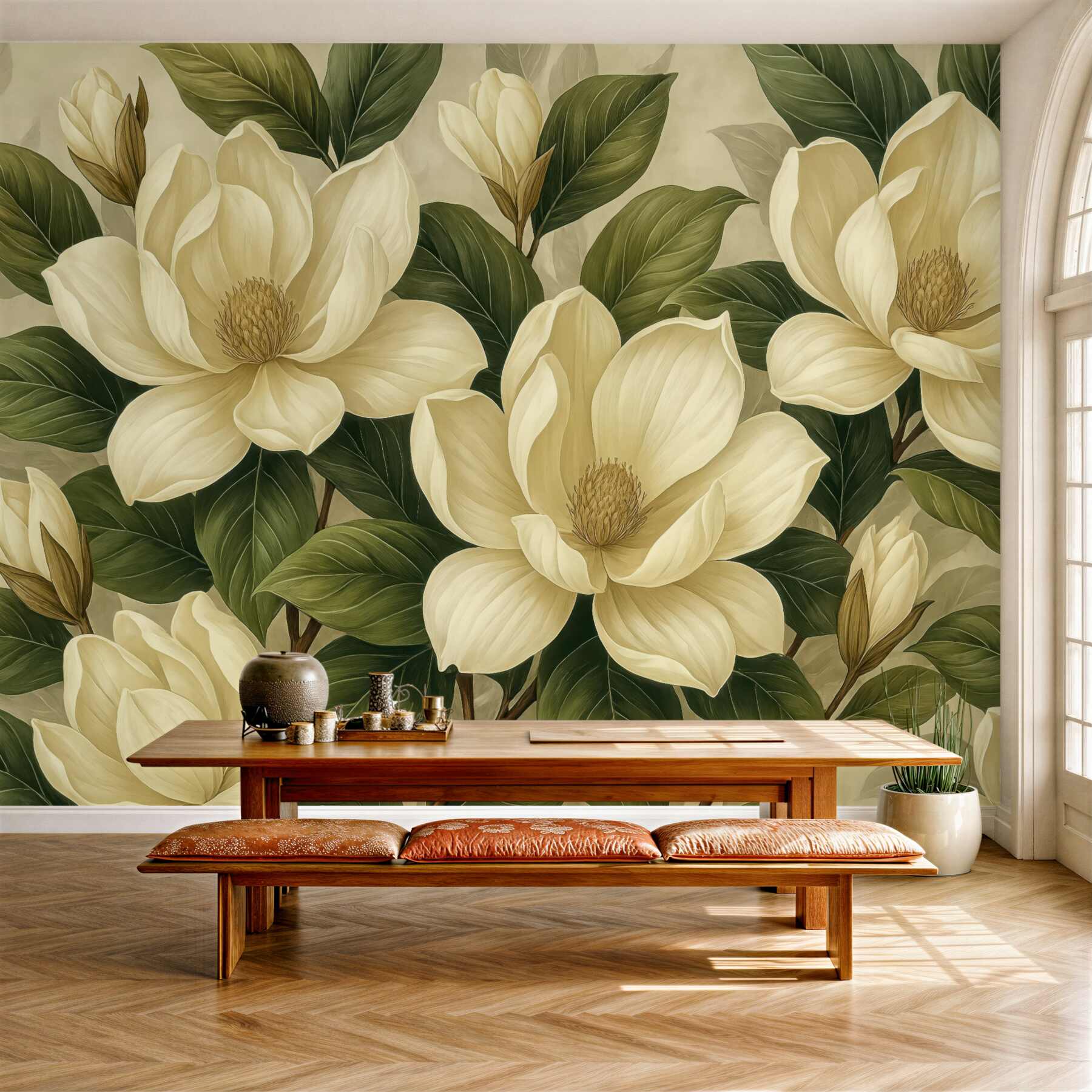 Fototapeta kremowe magnolie w eleganckim stylu