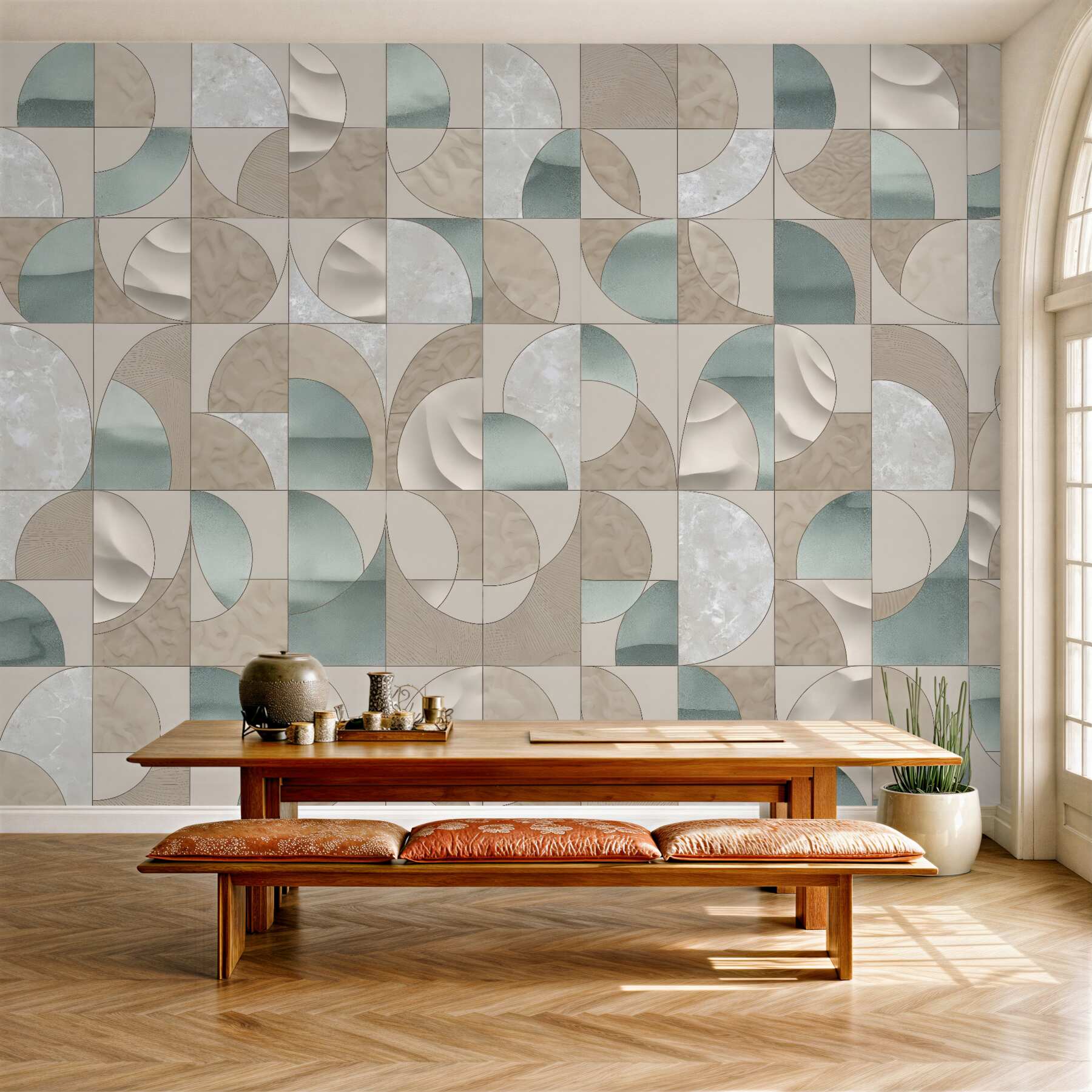 Fototapeta geometryczna mozaika w beżach i mięcie