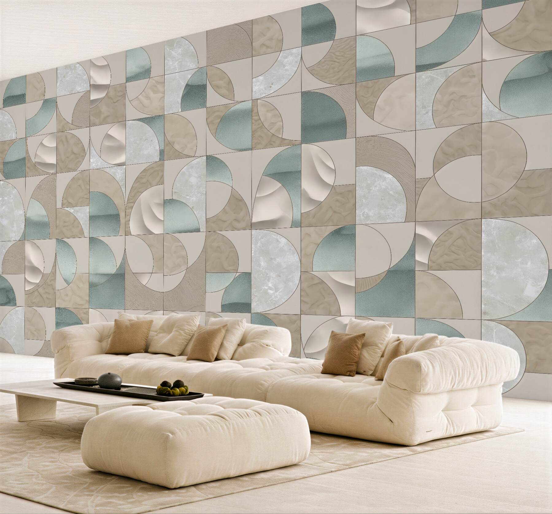 Fototapeta geometryczna mozaika w beżach i mięcie
