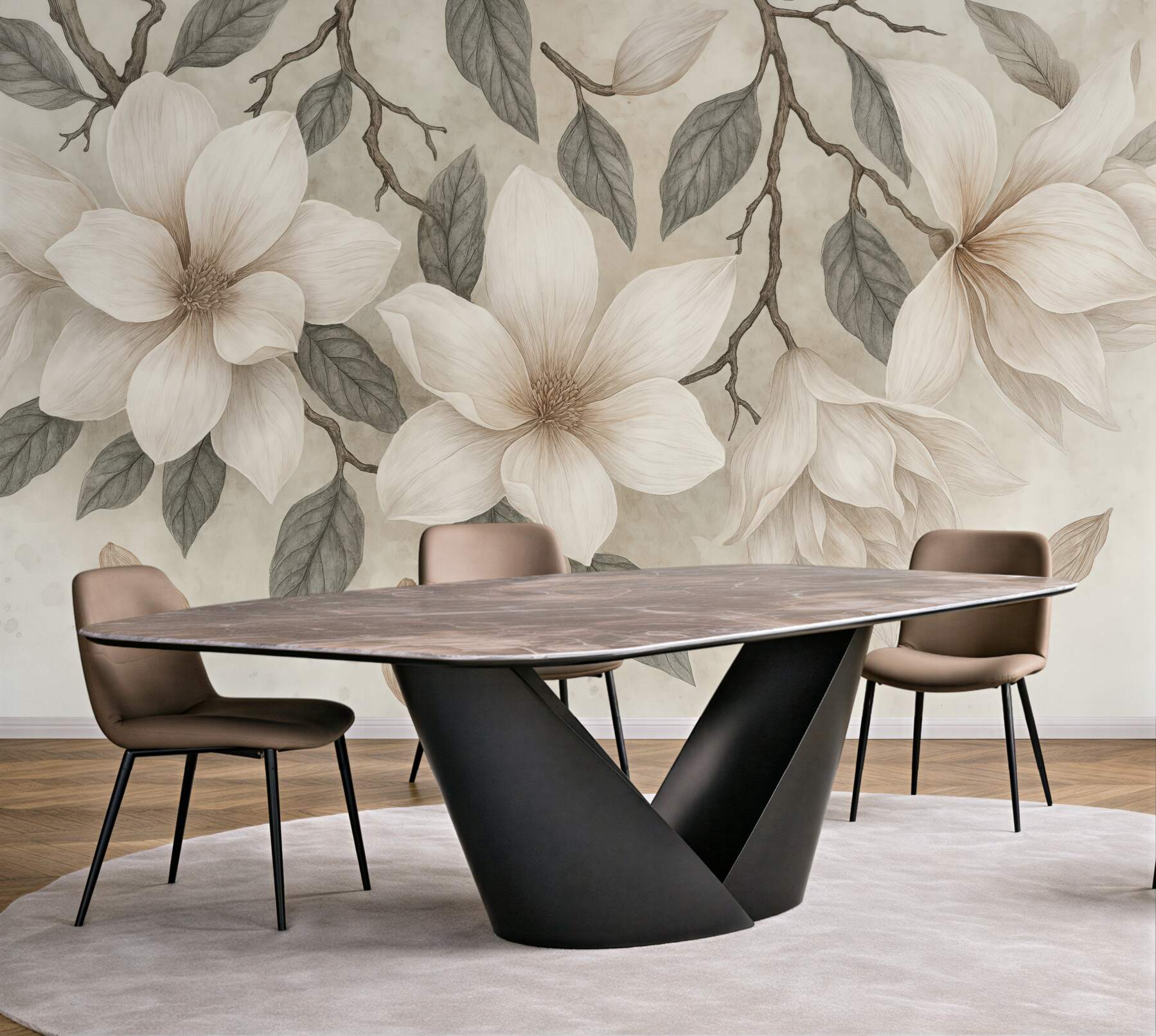 Fototapeta kremowe magnolie na delikatnych gałązkach