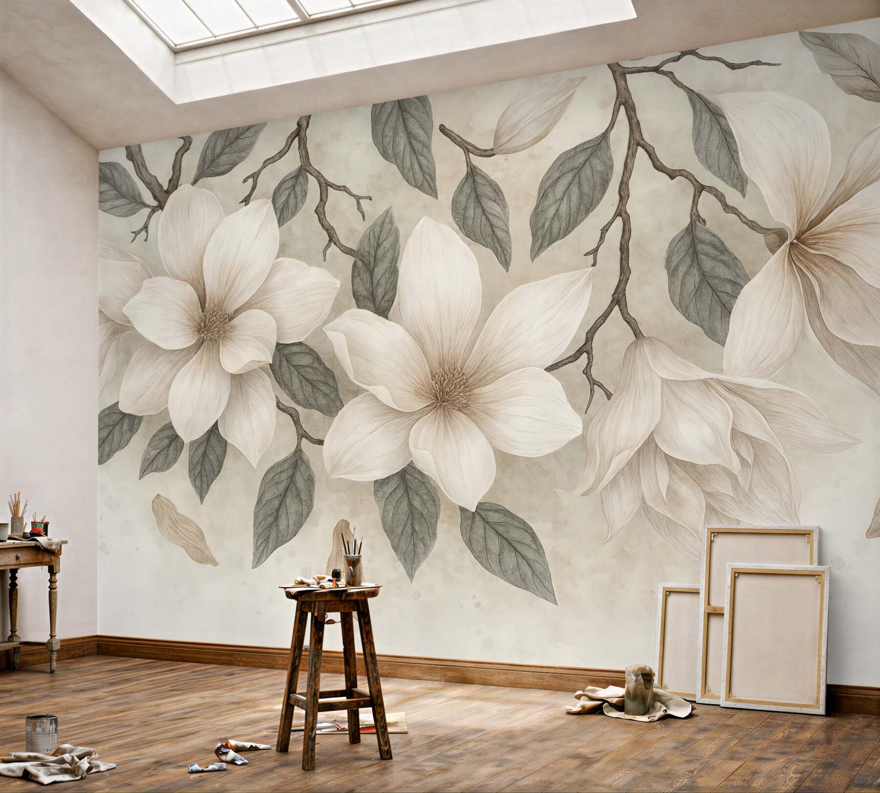 Fototapeta kremowe magnolie na delikatnych gałązkach