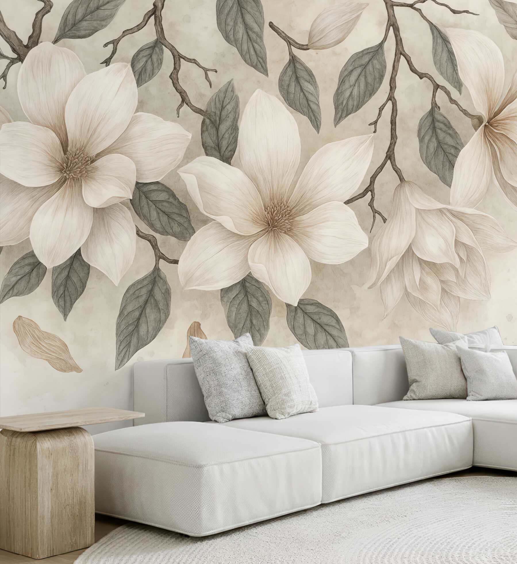 Fototapeta kremowe magnolie na delikatnych gałązkach