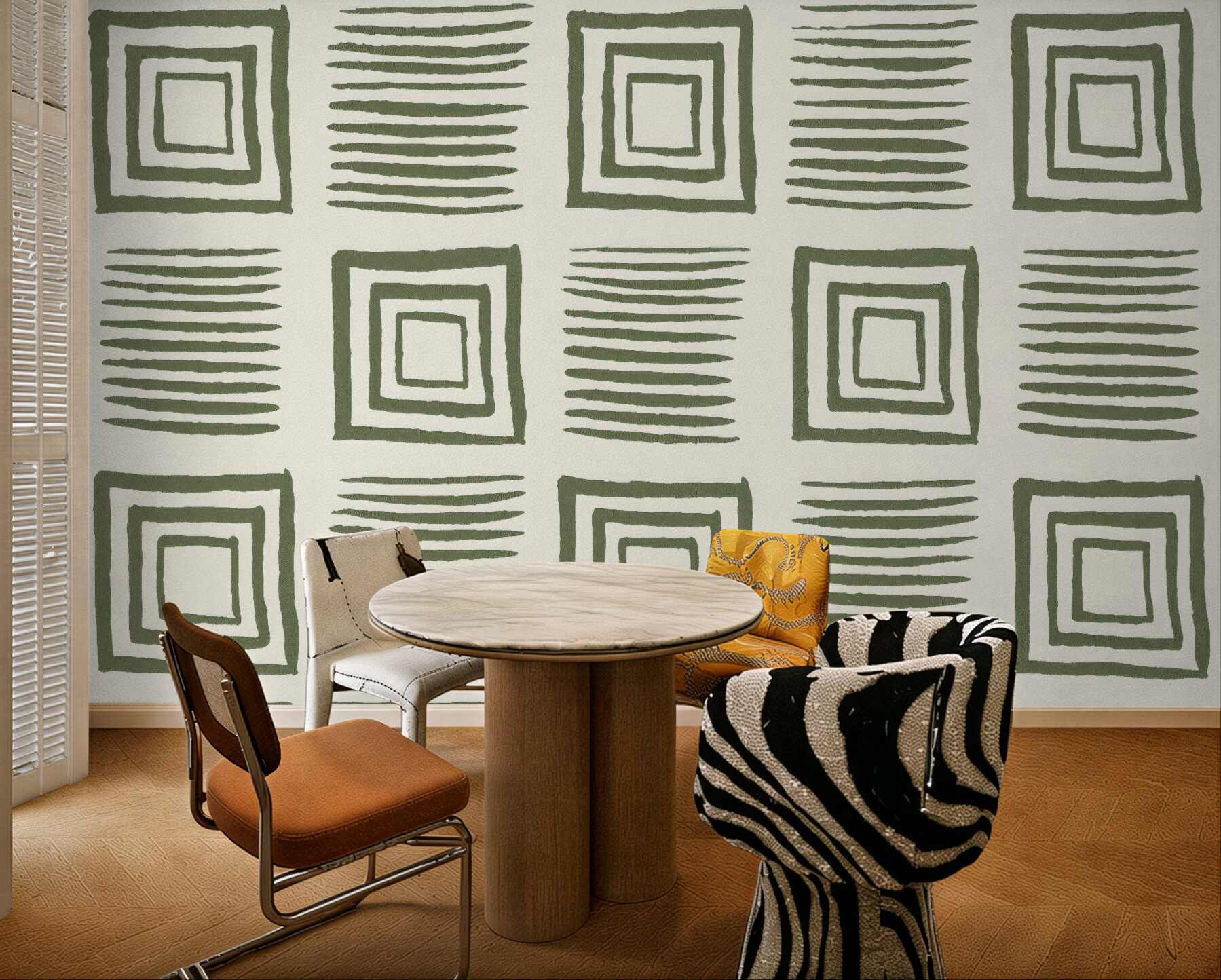 Fototapeta geometryczne kwadraty i paski w oliwce