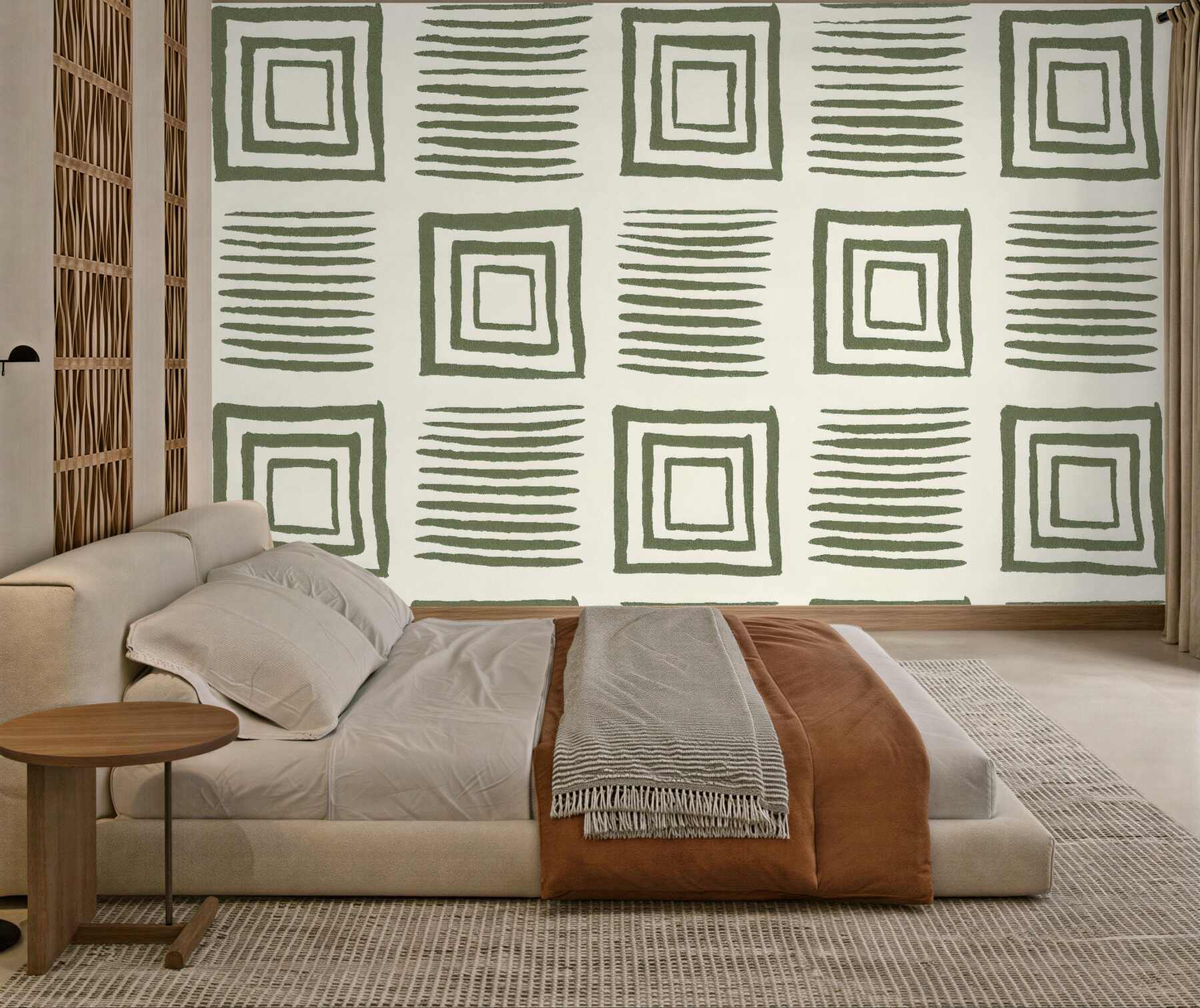 Fototapeta geometryczne kwadraty i paski w oliwce