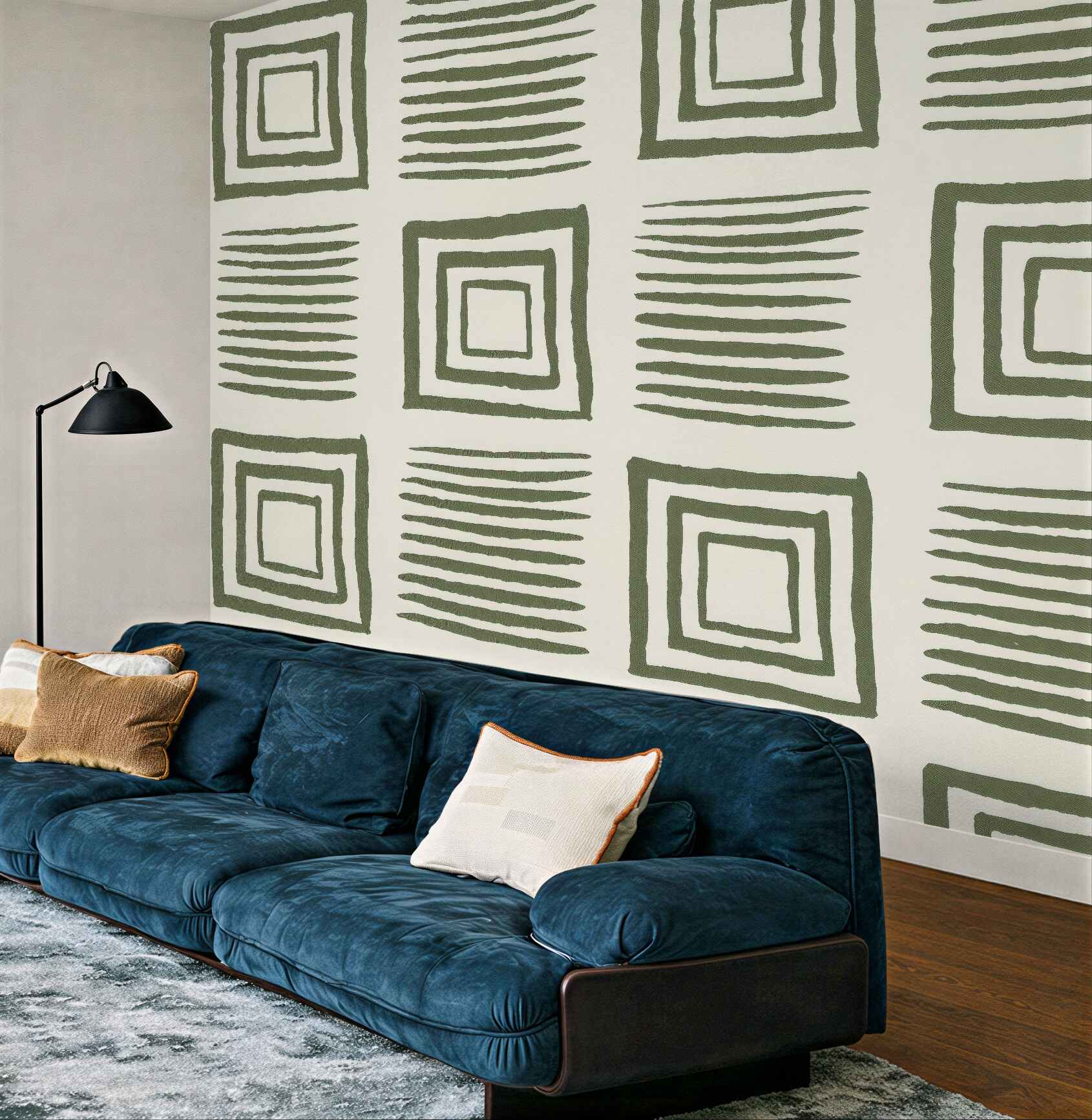 Fototapeta geometryczne kwadraty i paski w oliwce