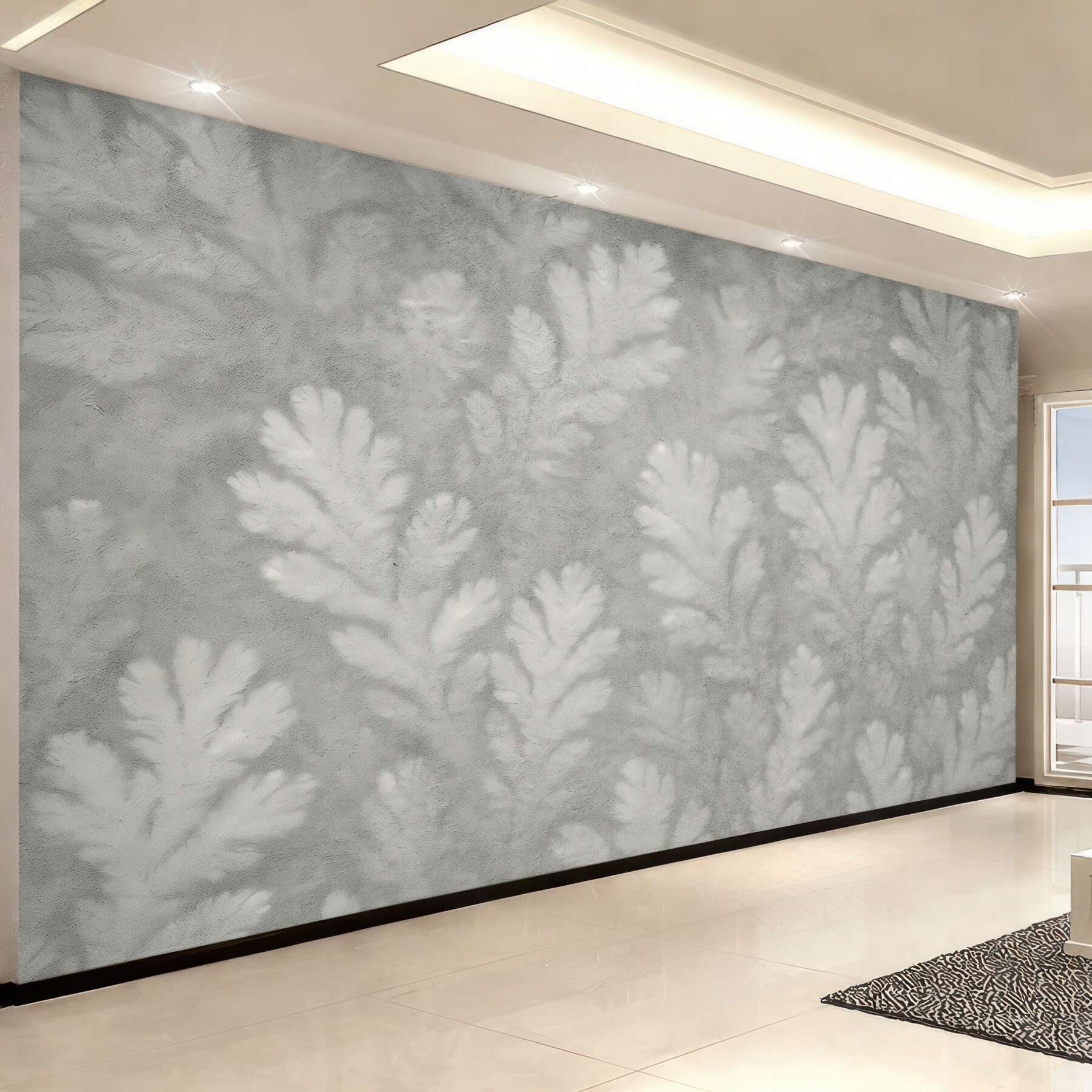 Fototapeta delikatne liście w szarej mgle