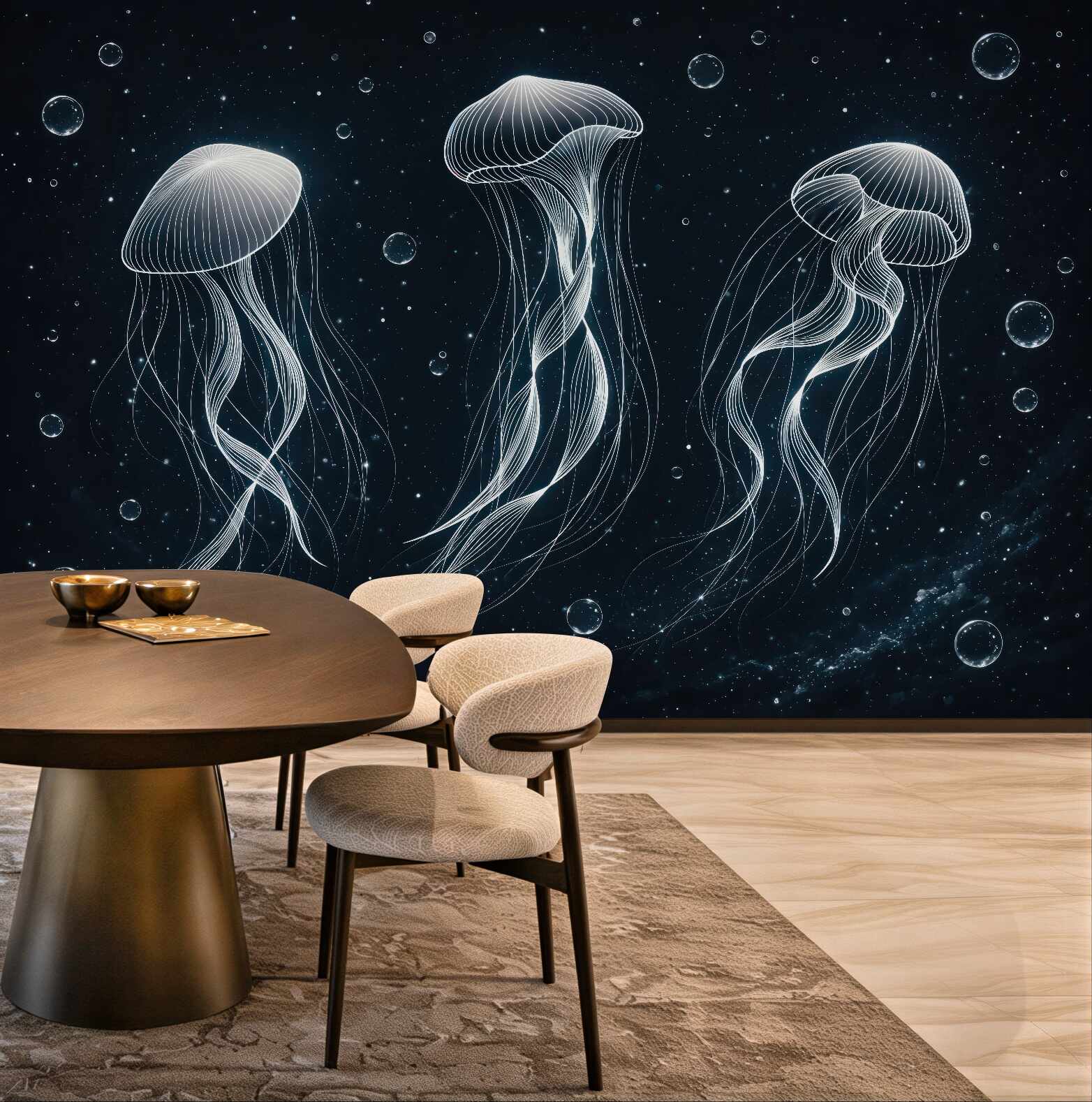 Fototapeta świetliste meduzy w nocnym oceanie