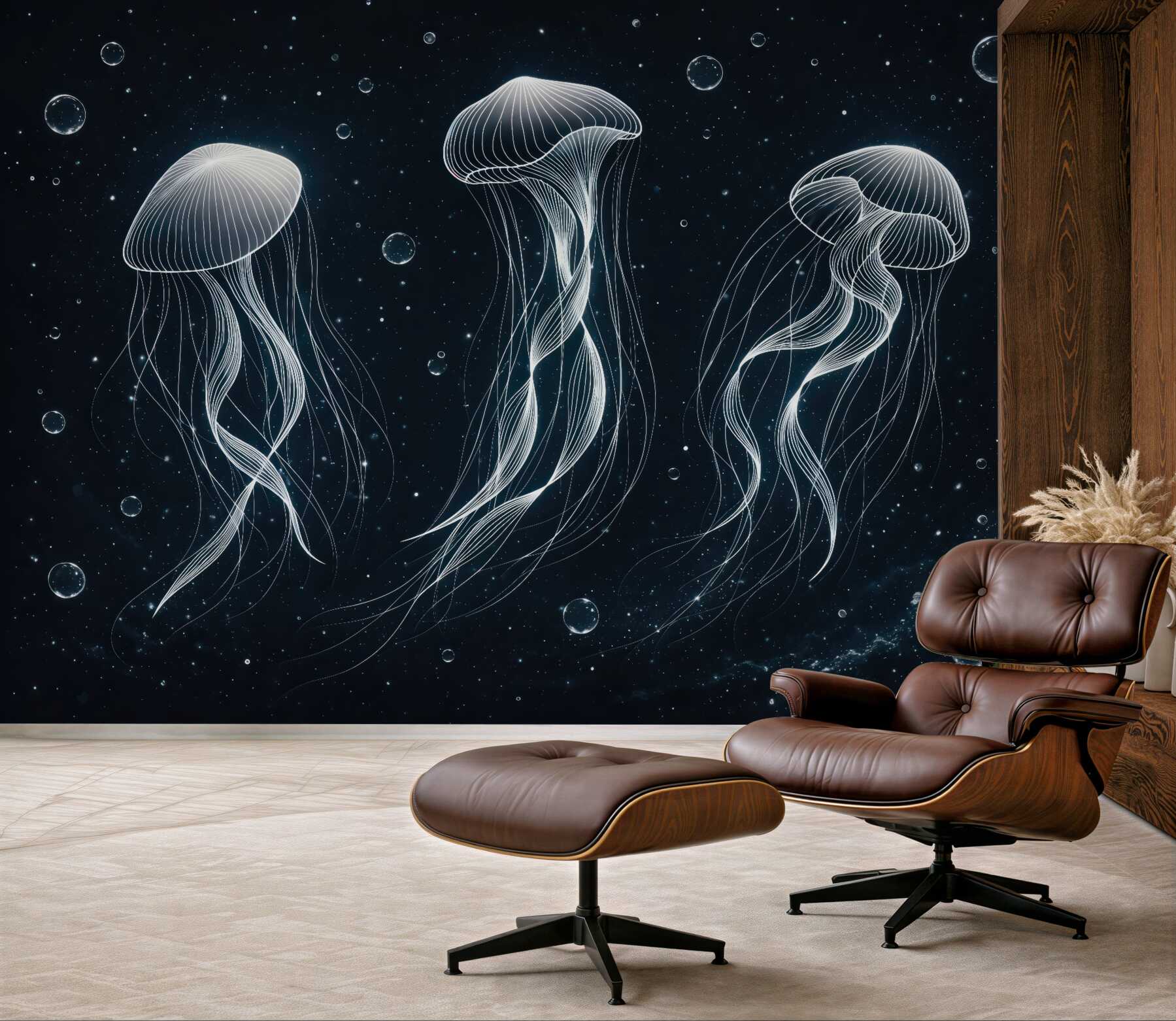 Fototapeta świetliste meduzy w nocnym oceanie