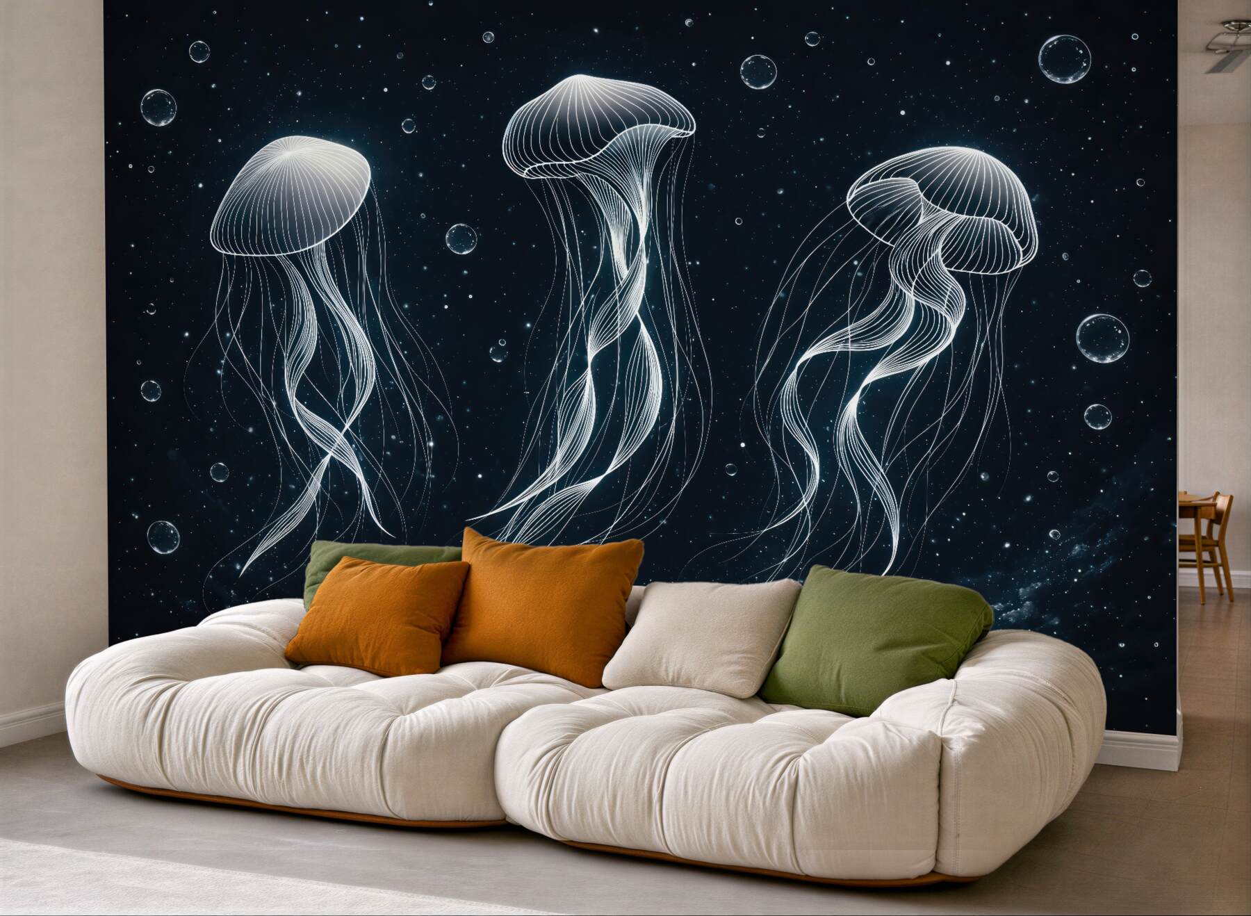 Fototapeta świetliste meduzy w nocnym oceanie