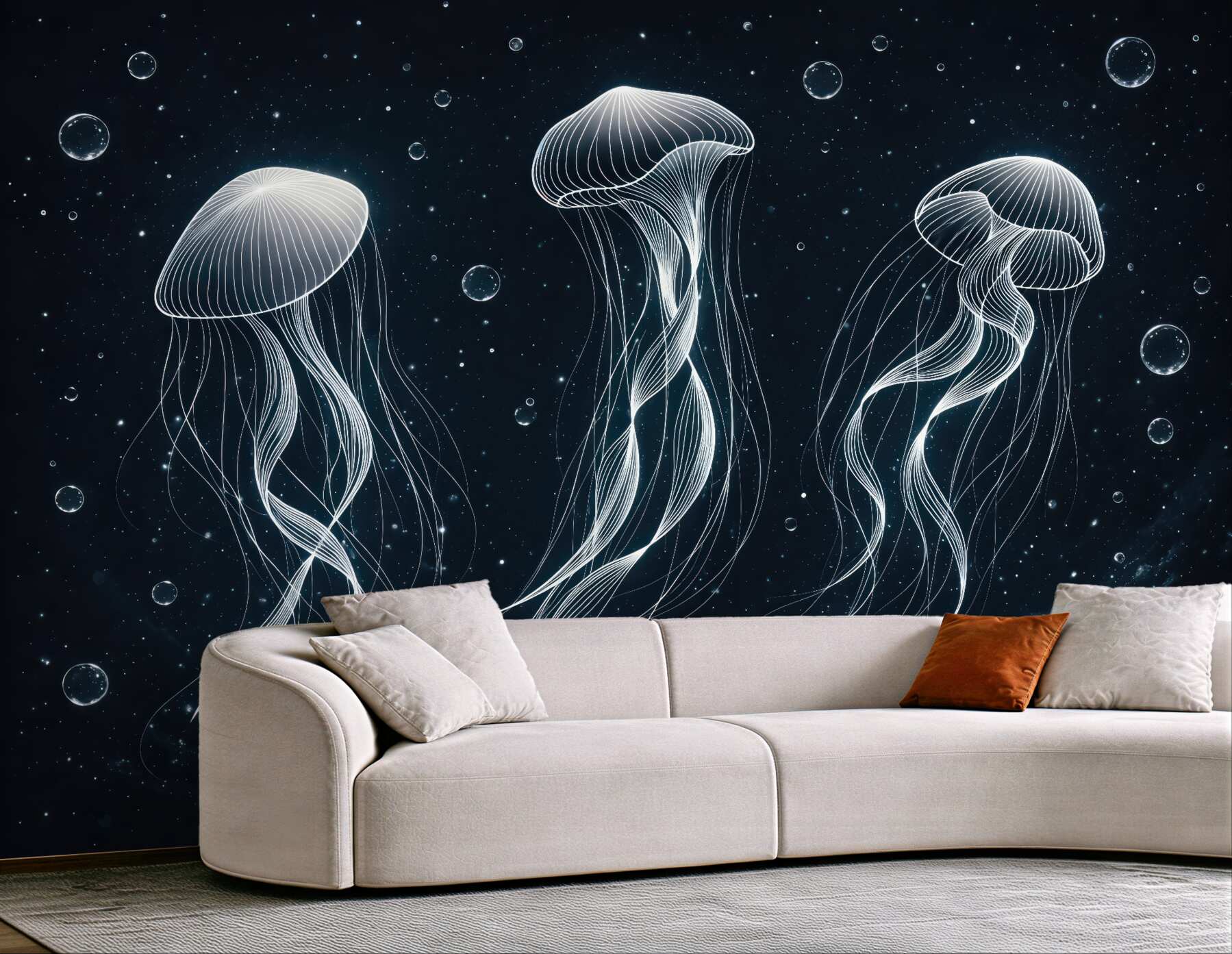 Fototapeta świetliste meduzy w nocnym oceanie