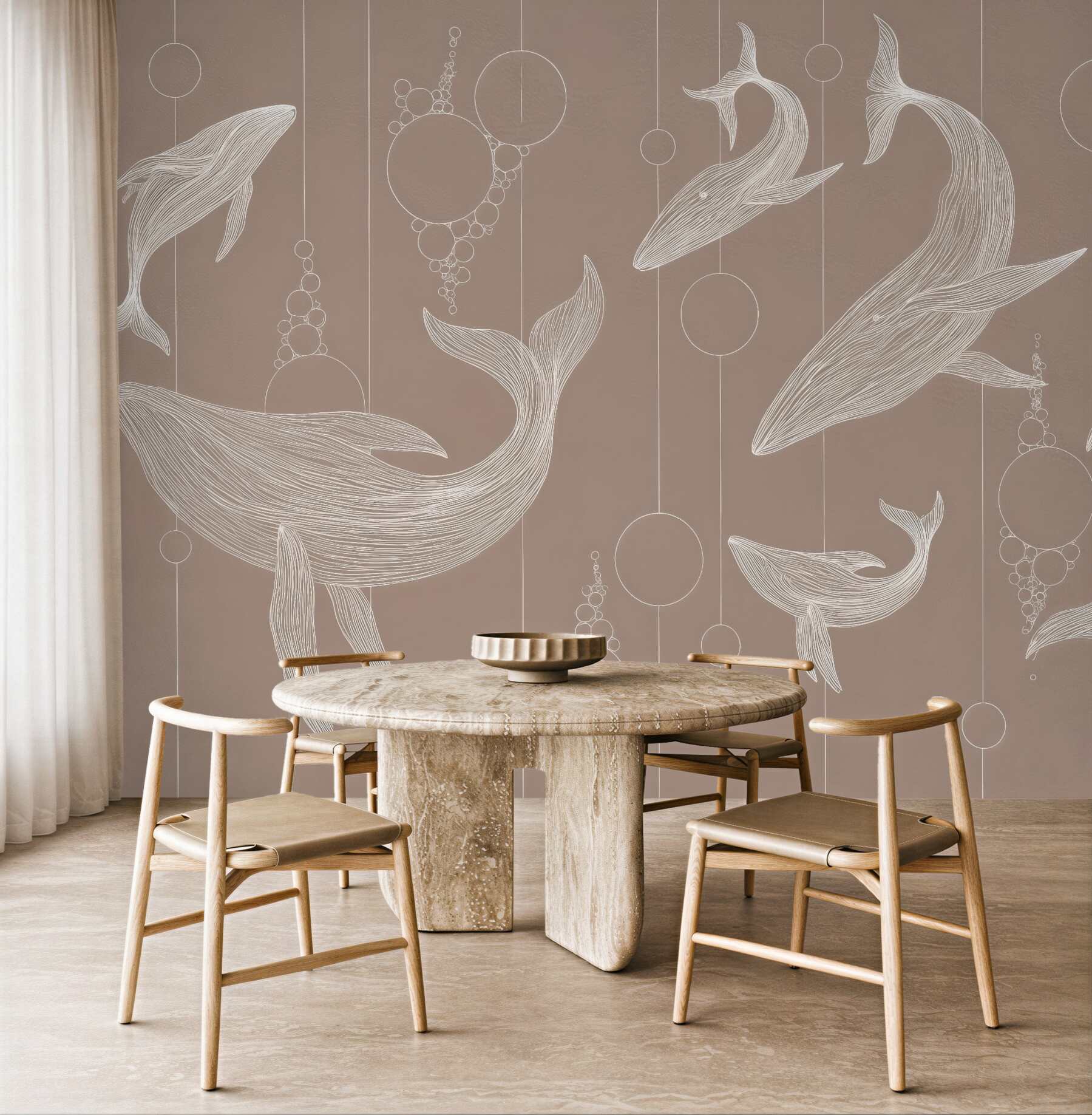 Fototapeta delikatne wieloryby w beżowej harmonii