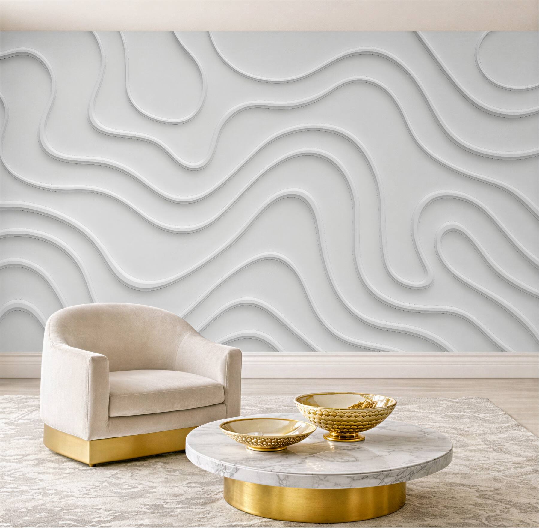 Fototapeta białe falujące linie 3d minimalistyczne