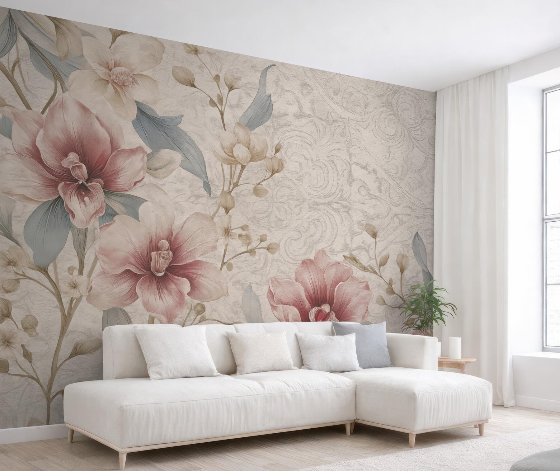 Fototapeta pudrowe kwiaty w subtelnej elegancji