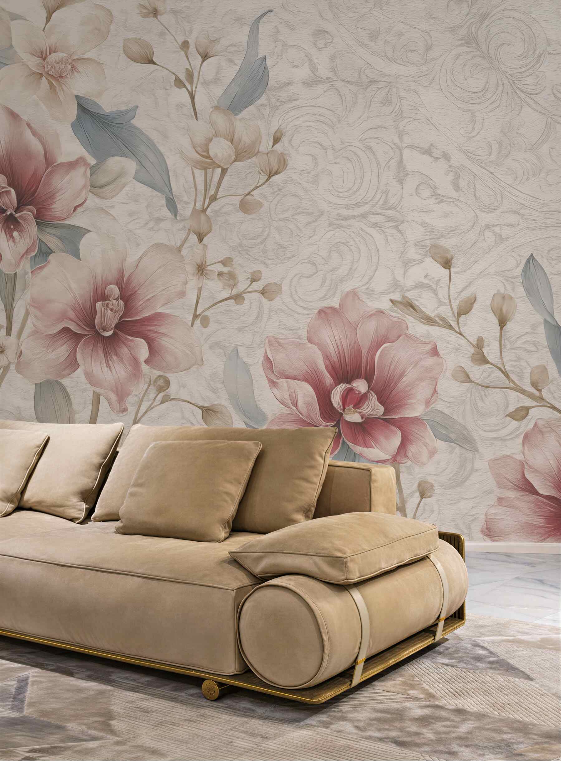 Fototapeta pudrowe kwiaty w subtelnej elegancji
