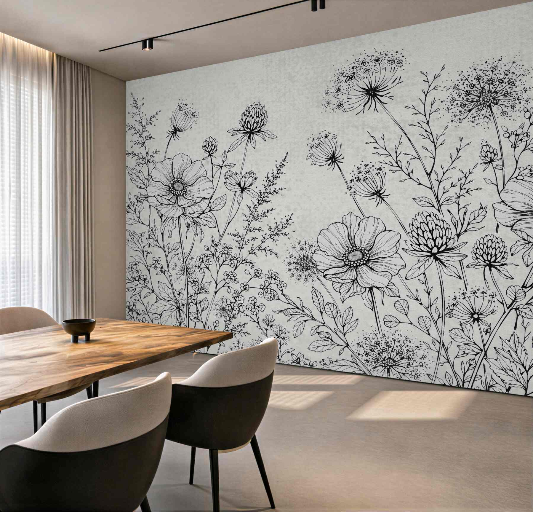 Fototapeta botaniczny szkic łąki w czerni
